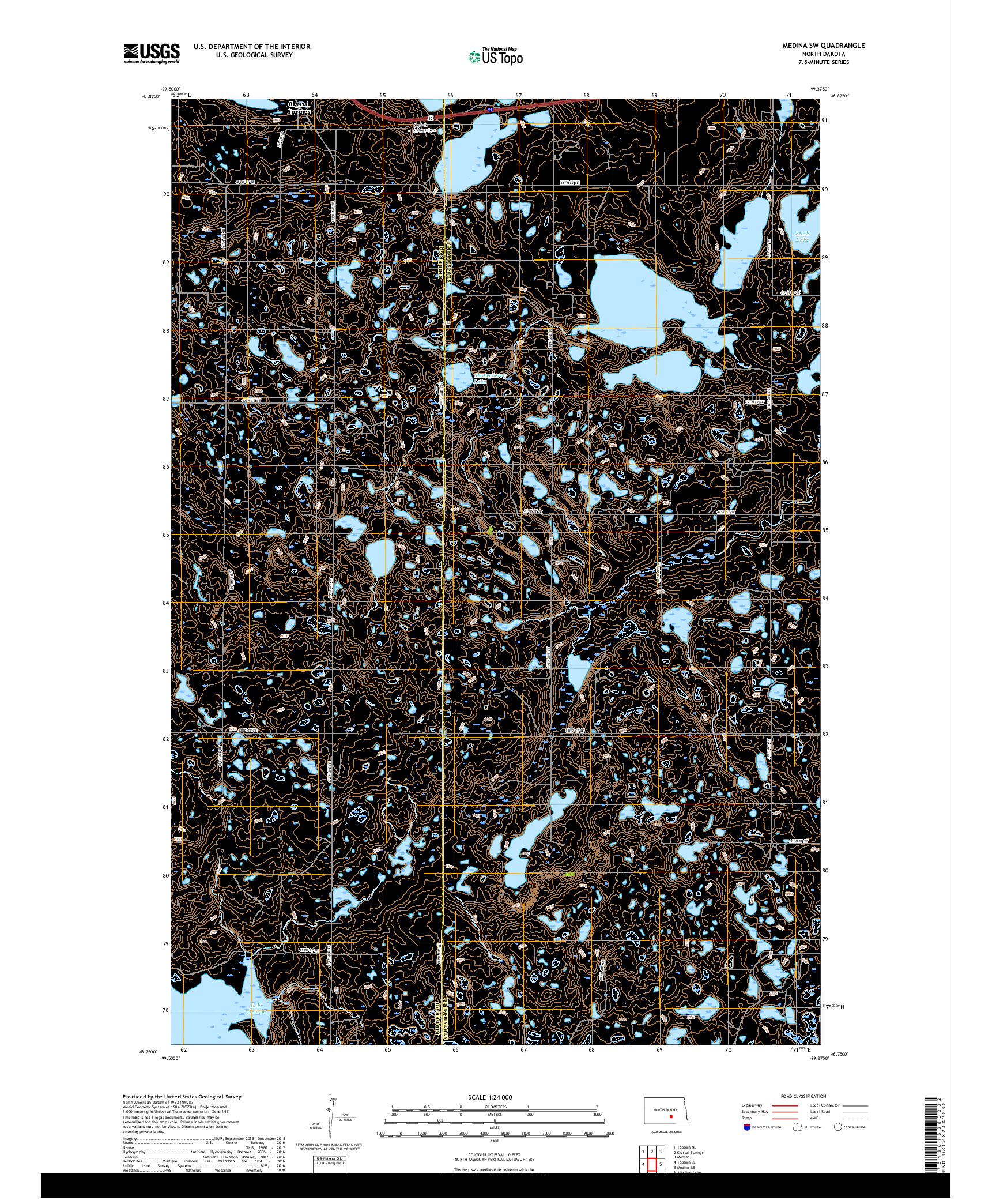 USGS US TOPO 7.5-MINUTE MAP FOR MEDINA SW, ND 2018