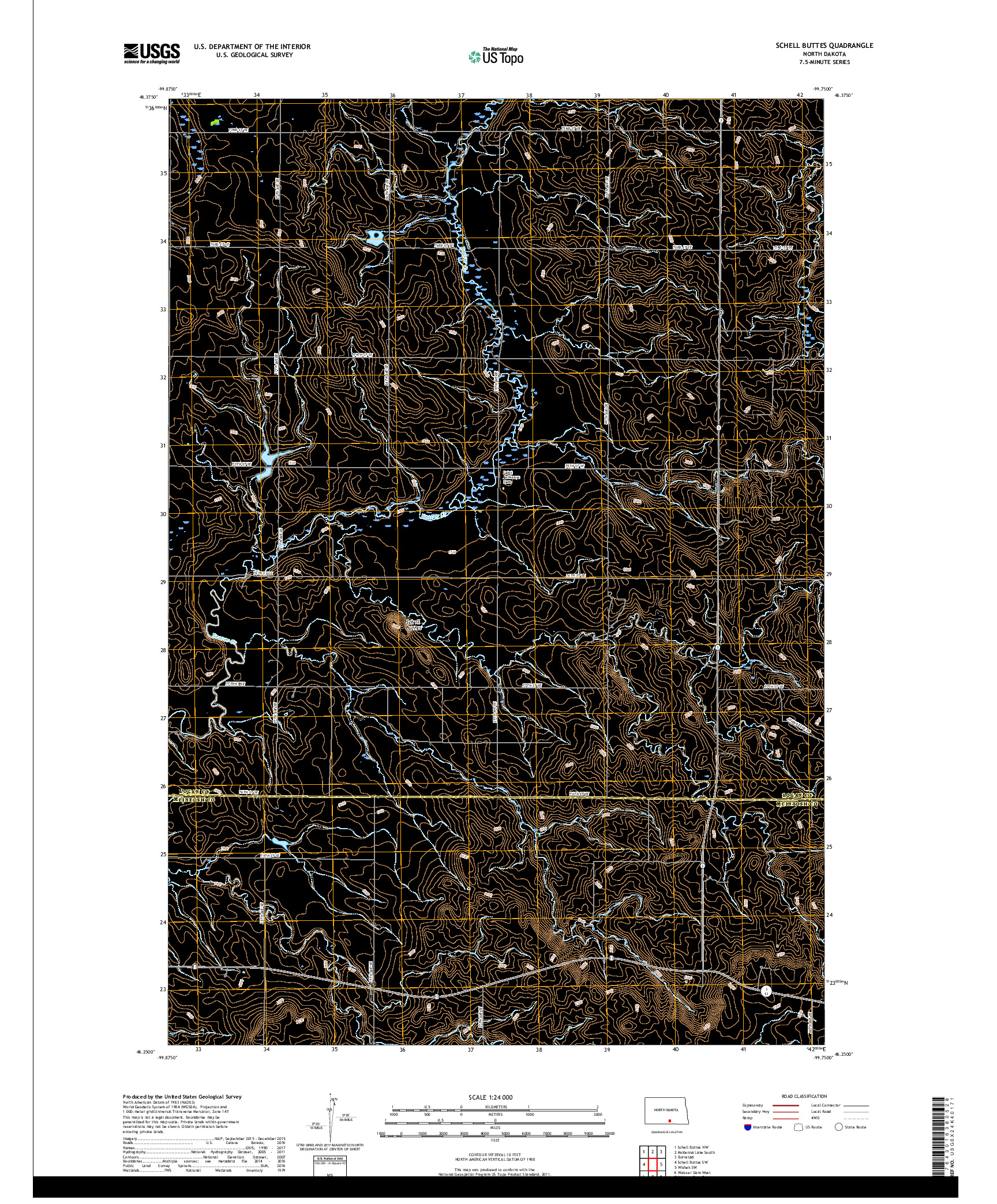 USGS US TOPO 7.5-MINUTE MAP FOR SCHELL BUTTES, ND 2018