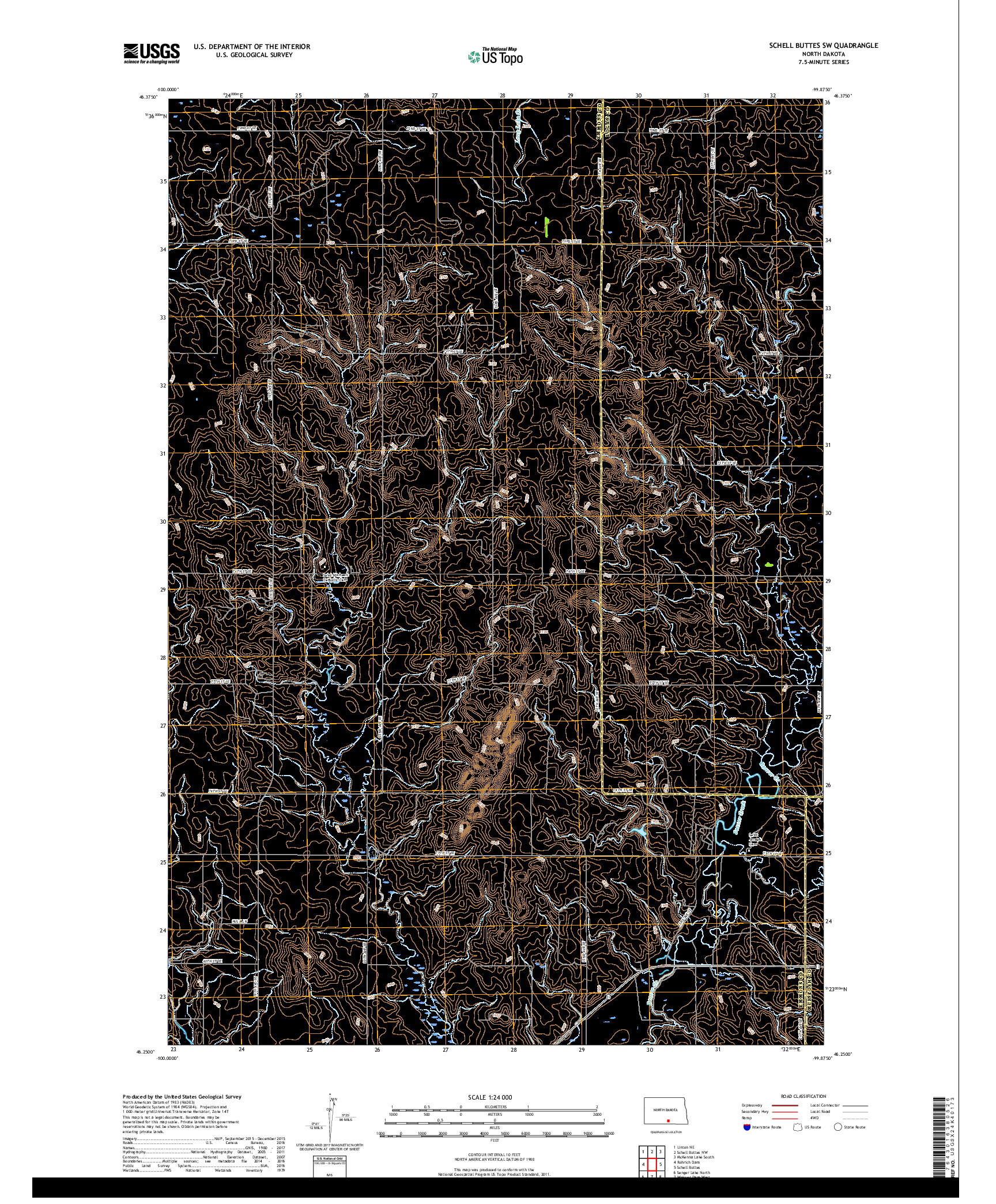 USGS US TOPO 7.5-MINUTE MAP FOR SCHELL BUTTES SW, ND 2018