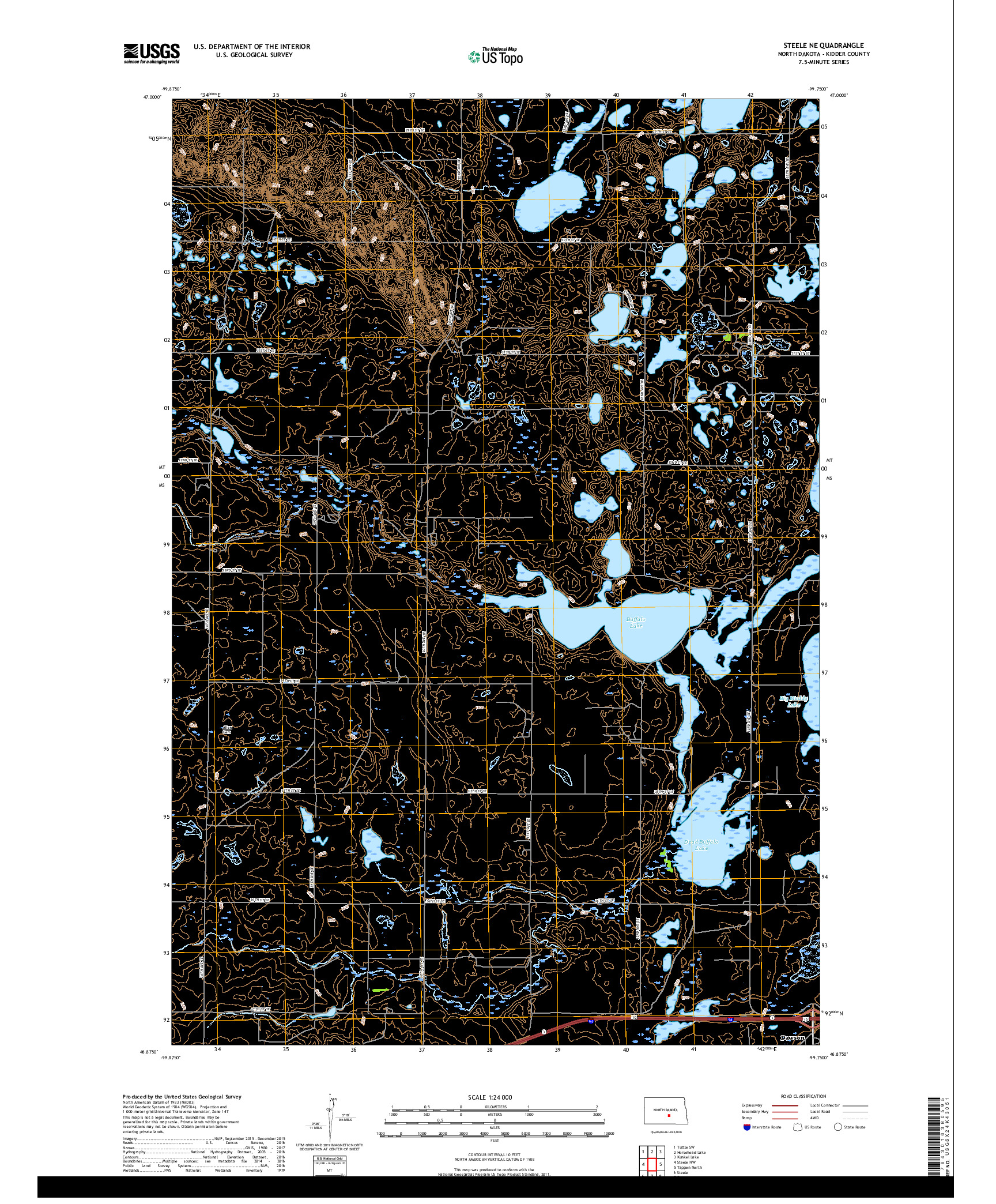 USGS US TOPO 7.5-MINUTE MAP FOR STEELE NE, ND 2018