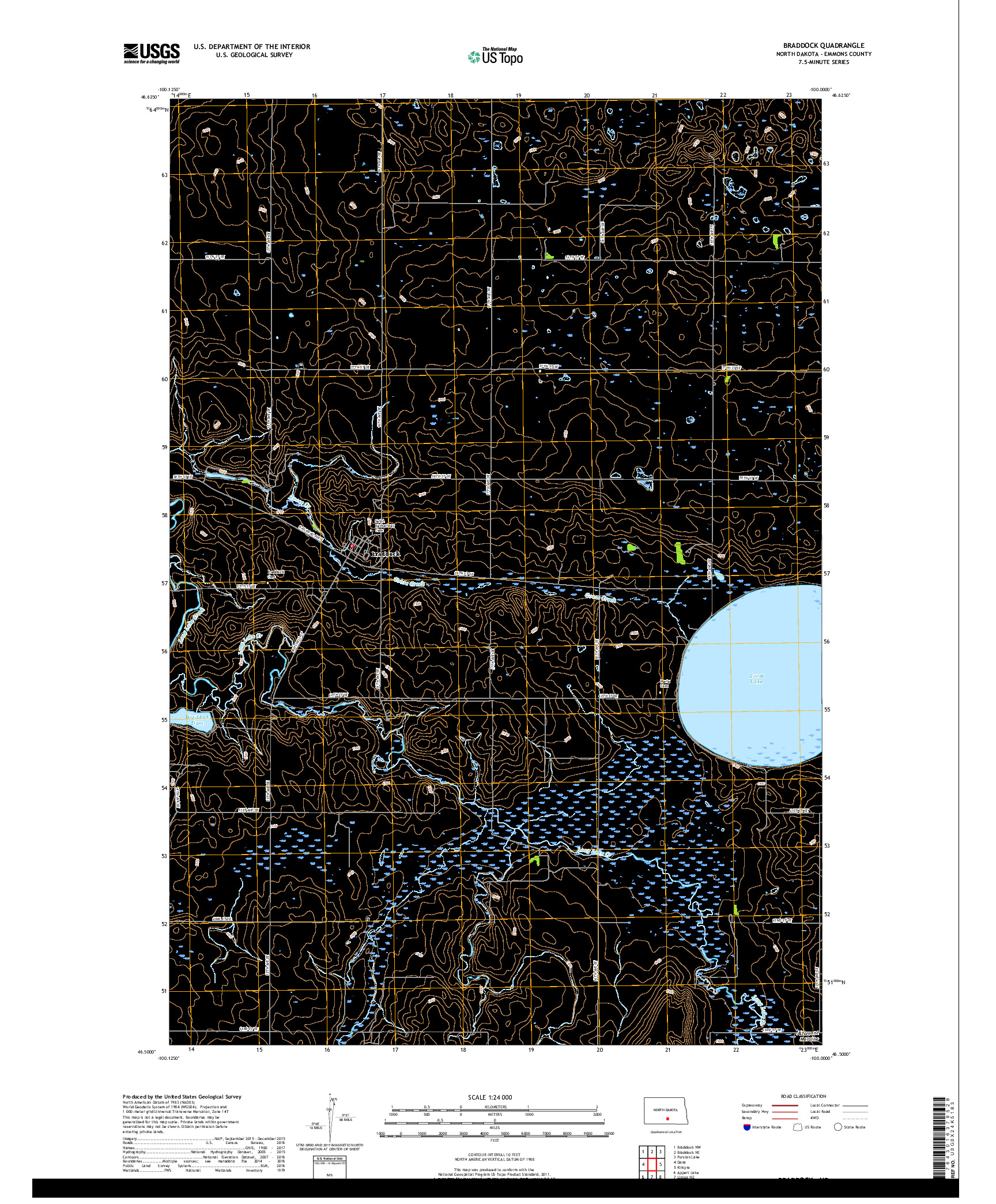 USGS US TOPO 7.5-MINUTE MAP FOR BRADDOCK, ND 2018