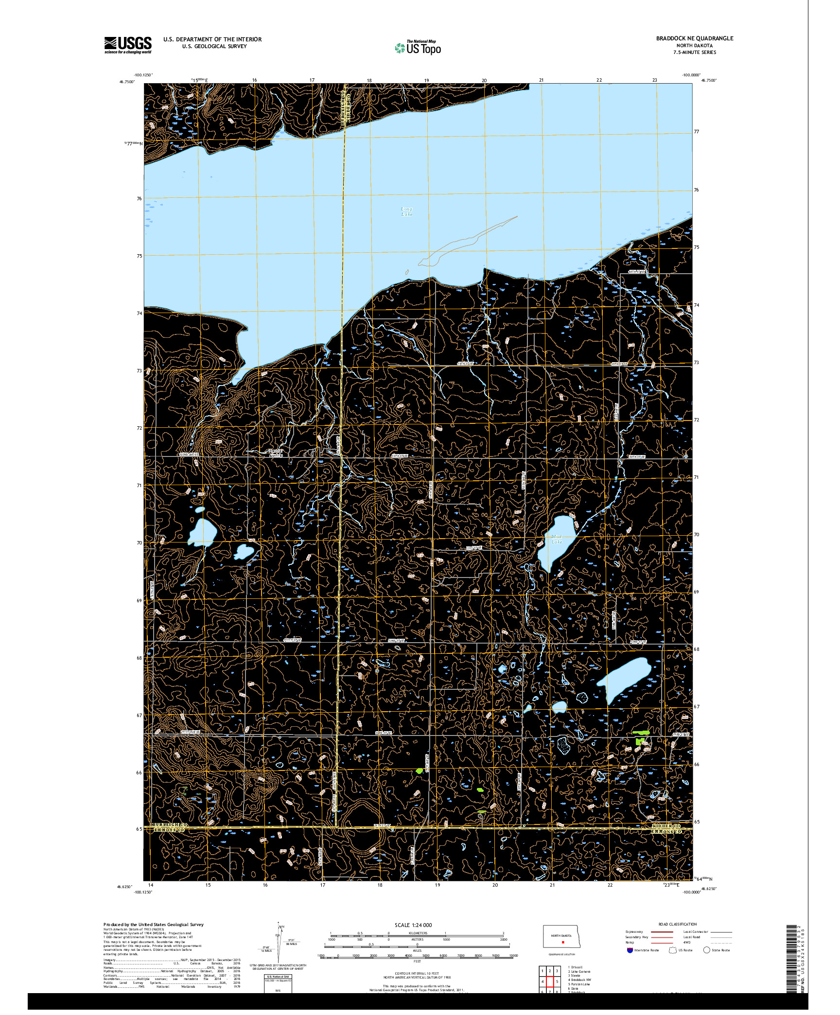USGS US TOPO 7.5-MINUTE MAP FOR BRADDOCK NE, ND 2018