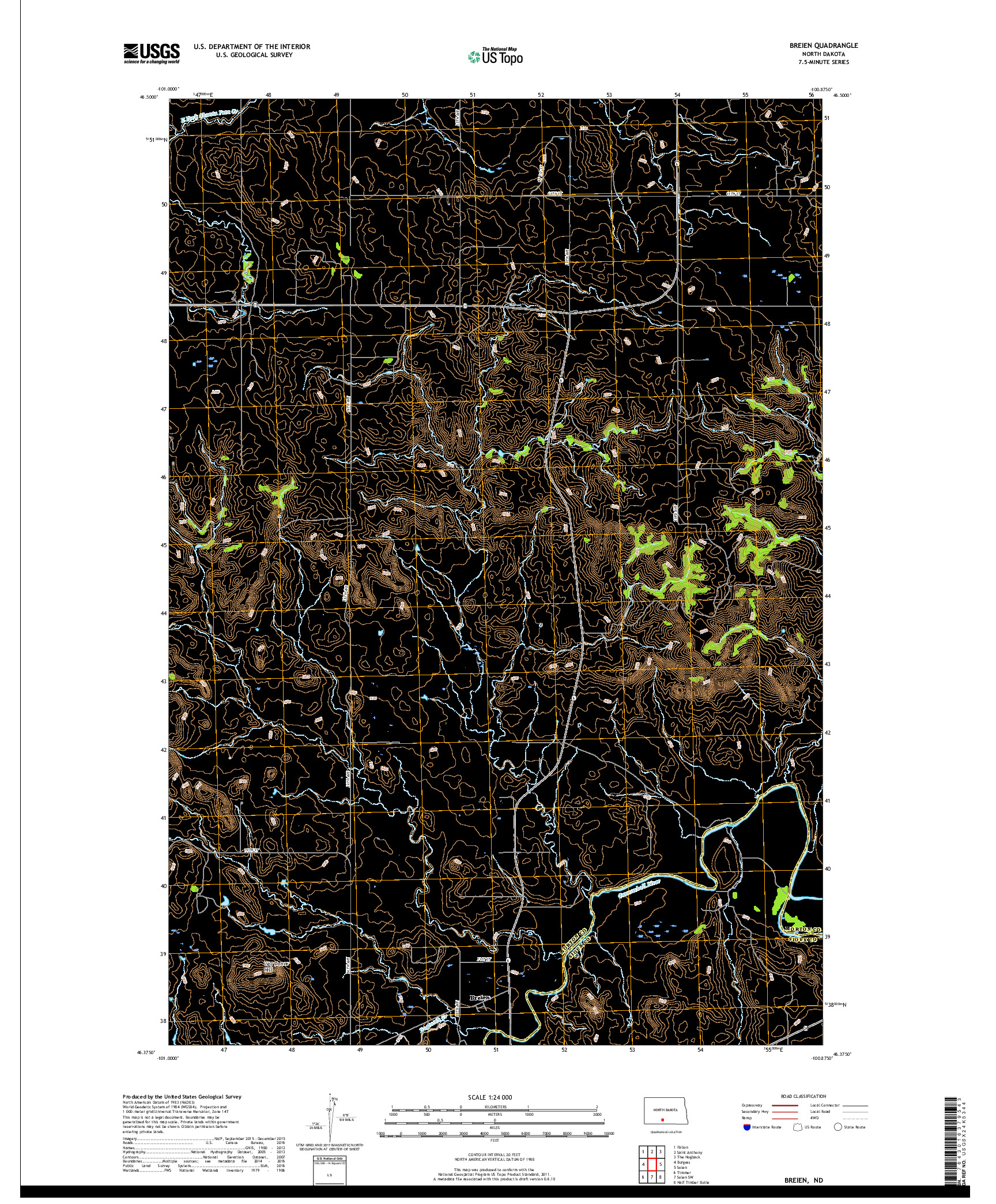 USGS US TOPO 7.5-MINUTE MAP FOR BREIEN, ND 2018