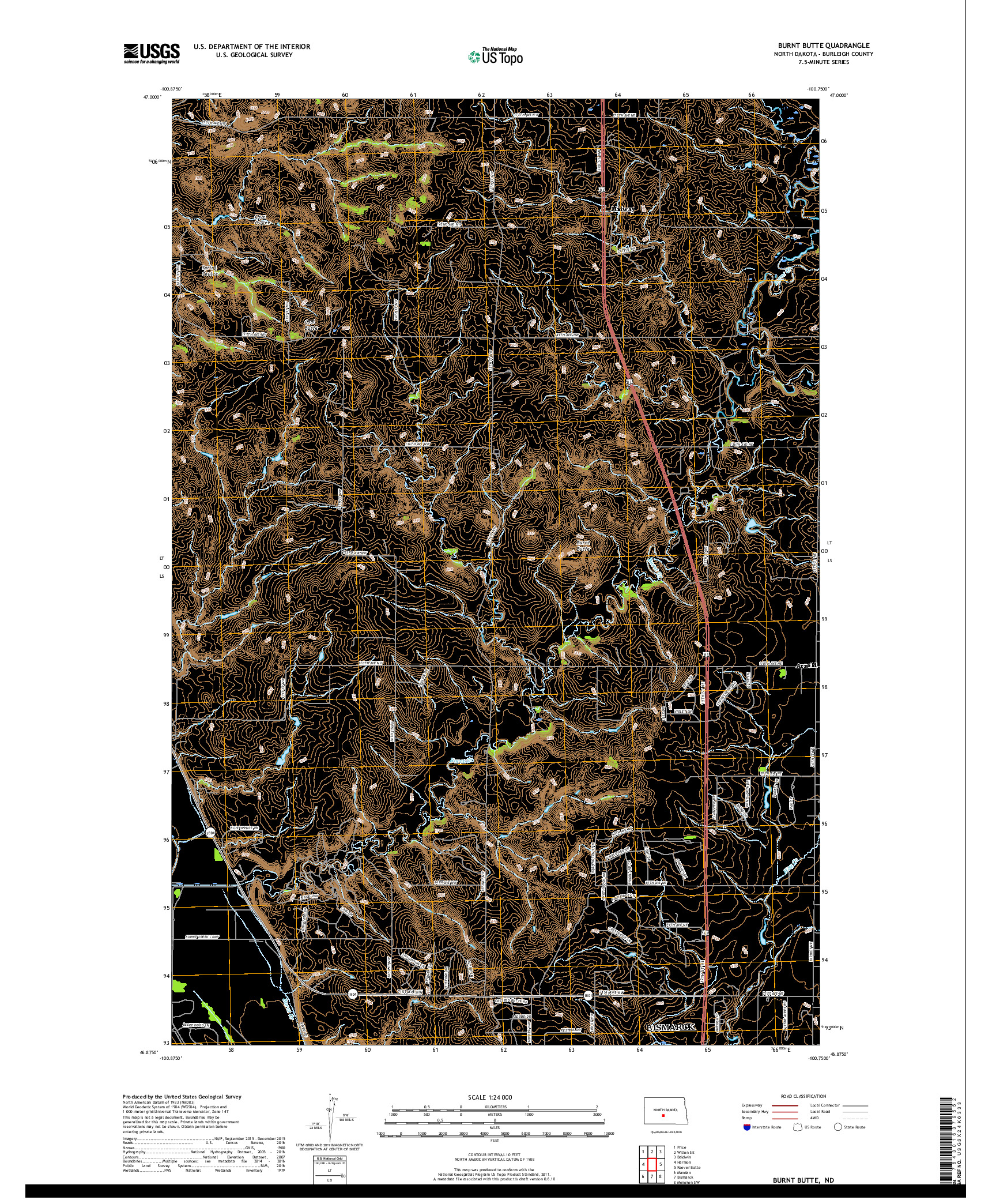 USGS US TOPO 7.5-MINUTE MAP FOR BURNT BUTTE, ND 2018