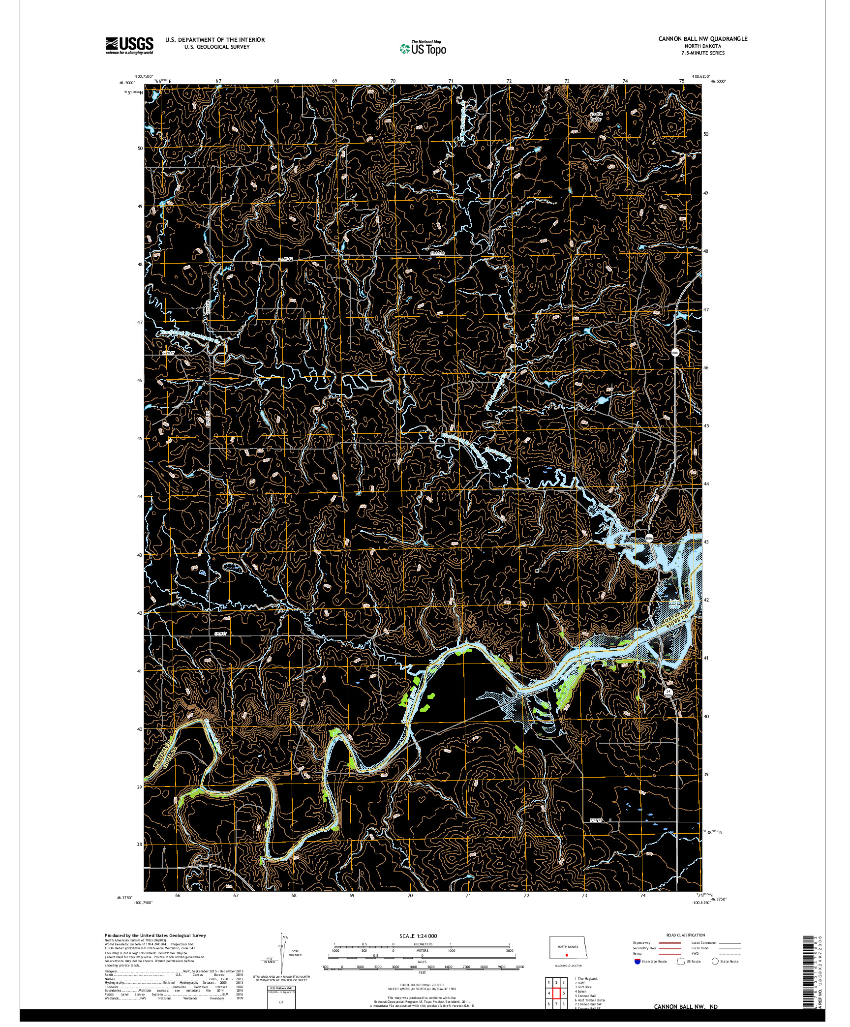 USGS US TOPO 7.5-MINUTE MAP FOR CANNON BALL NW, ND 2018