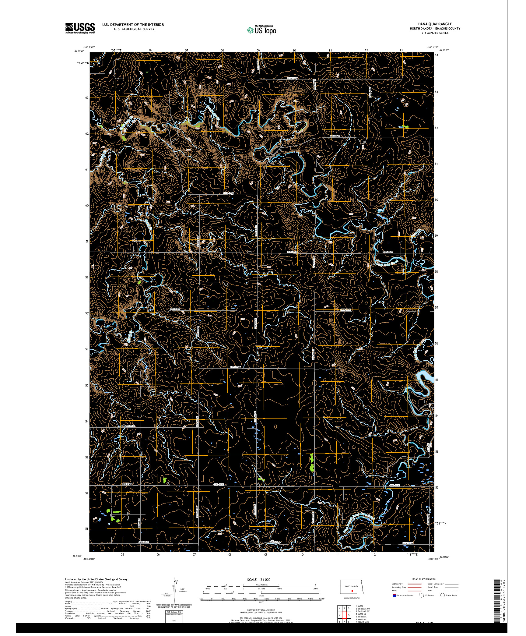 USGS US TOPO 7.5-MINUTE MAP FOR DANA, ND 2018