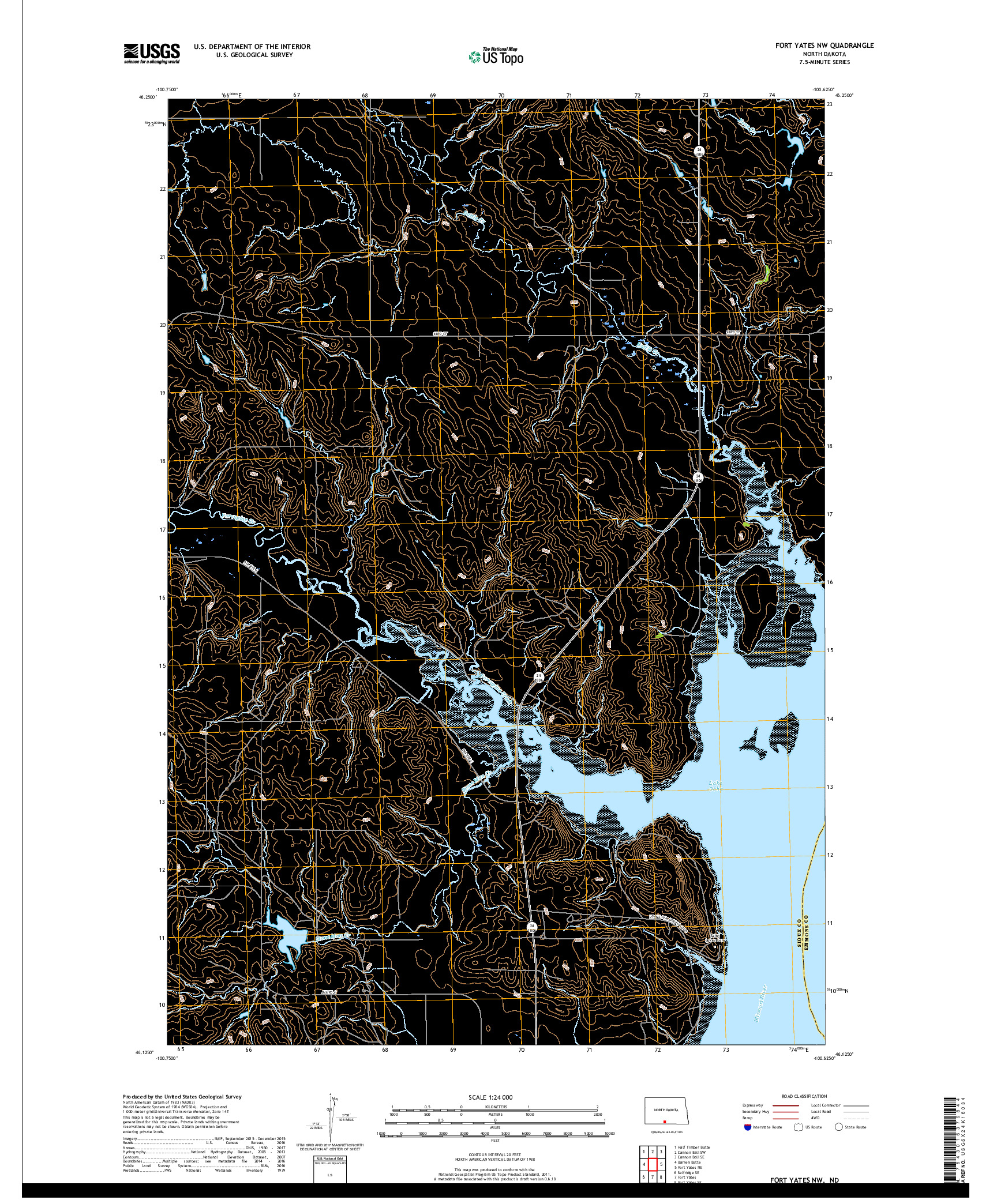 USGS US TOPO 7.5-MINUTE MAP FOR FORT YATES NW, ND 2018