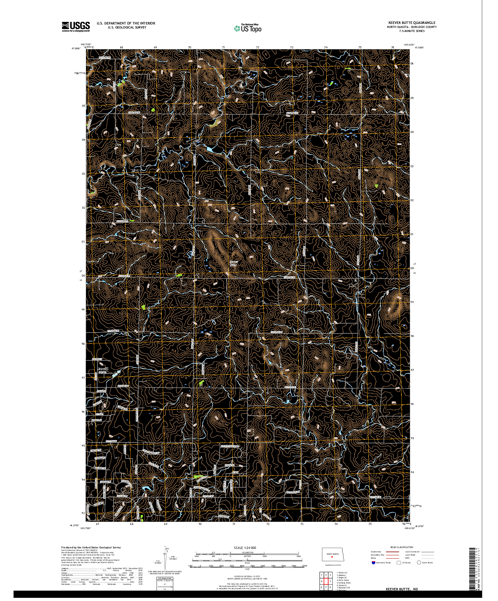 USGS US TOPO 7.5-MINUTE MAP FOR KEEVER BUTTE, ND 2018