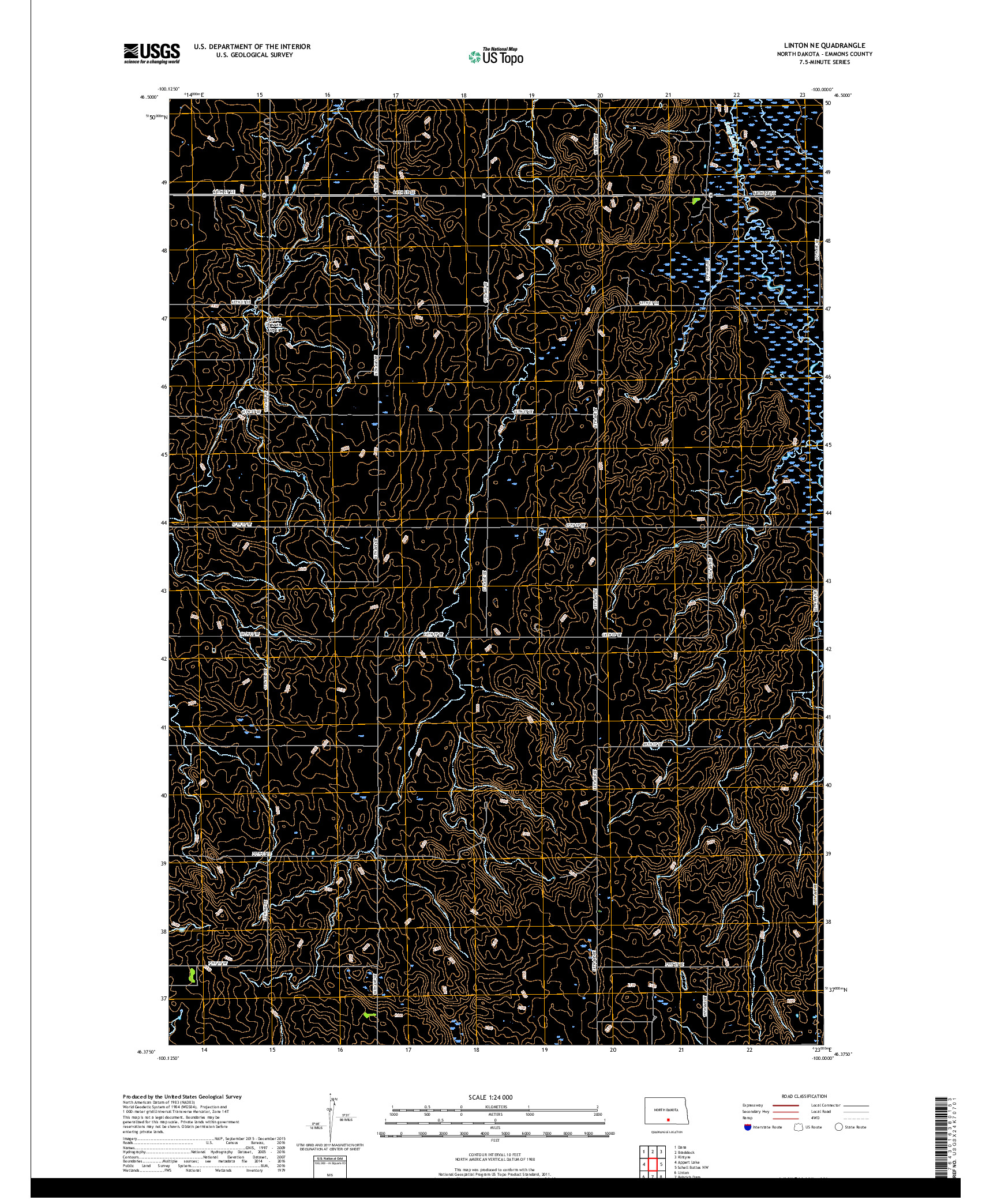 USGS US TOPO 7.5-MINUTE MAP FOR LINTON NE, ND 2018