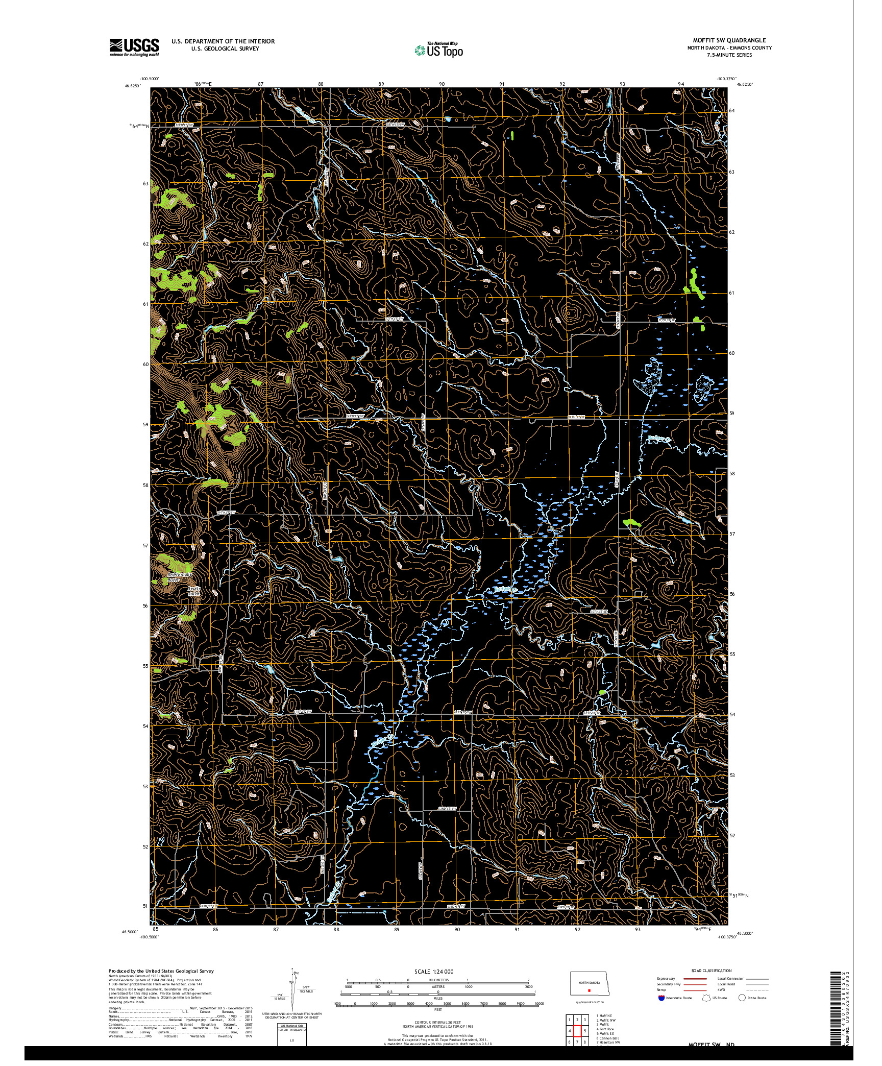 USGS US TOPO 7.5-MINUTE MAP FOR MOFFIT SW, ND 2018