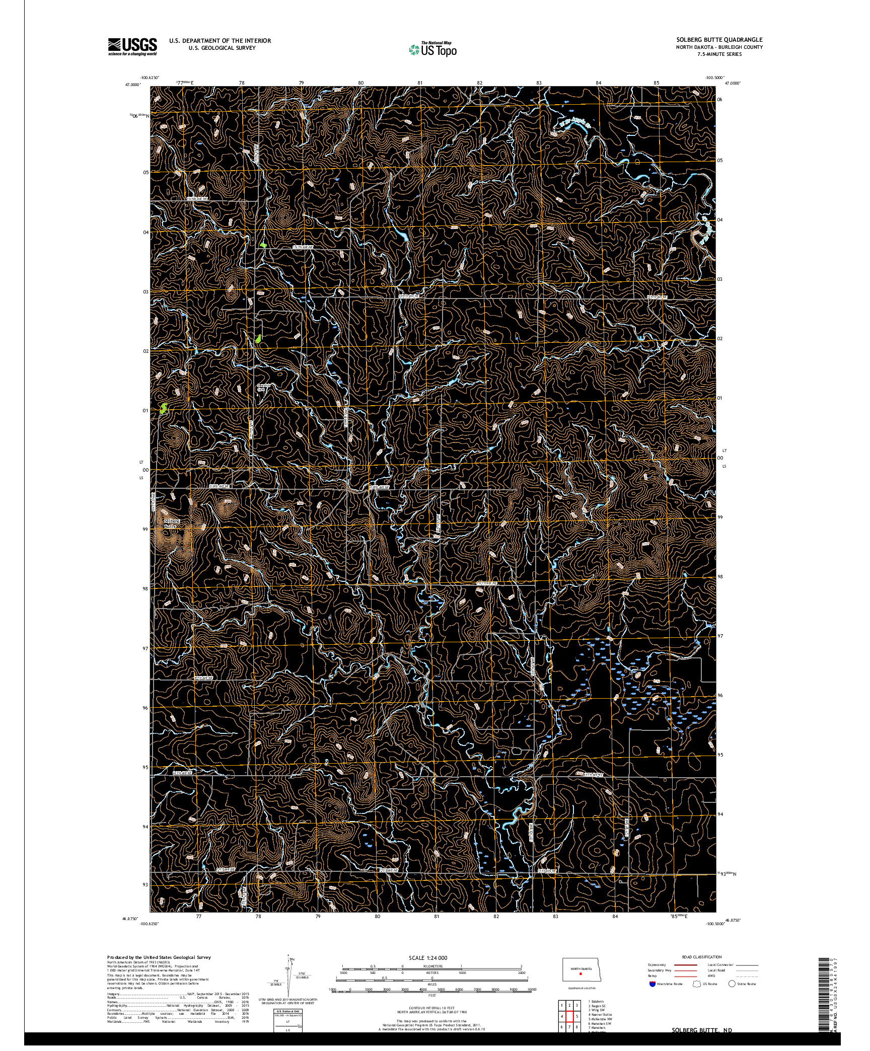 USGS US TOPO 7.5-MINUTE MAP FOR SOLBERG BUTTE, ND 2018