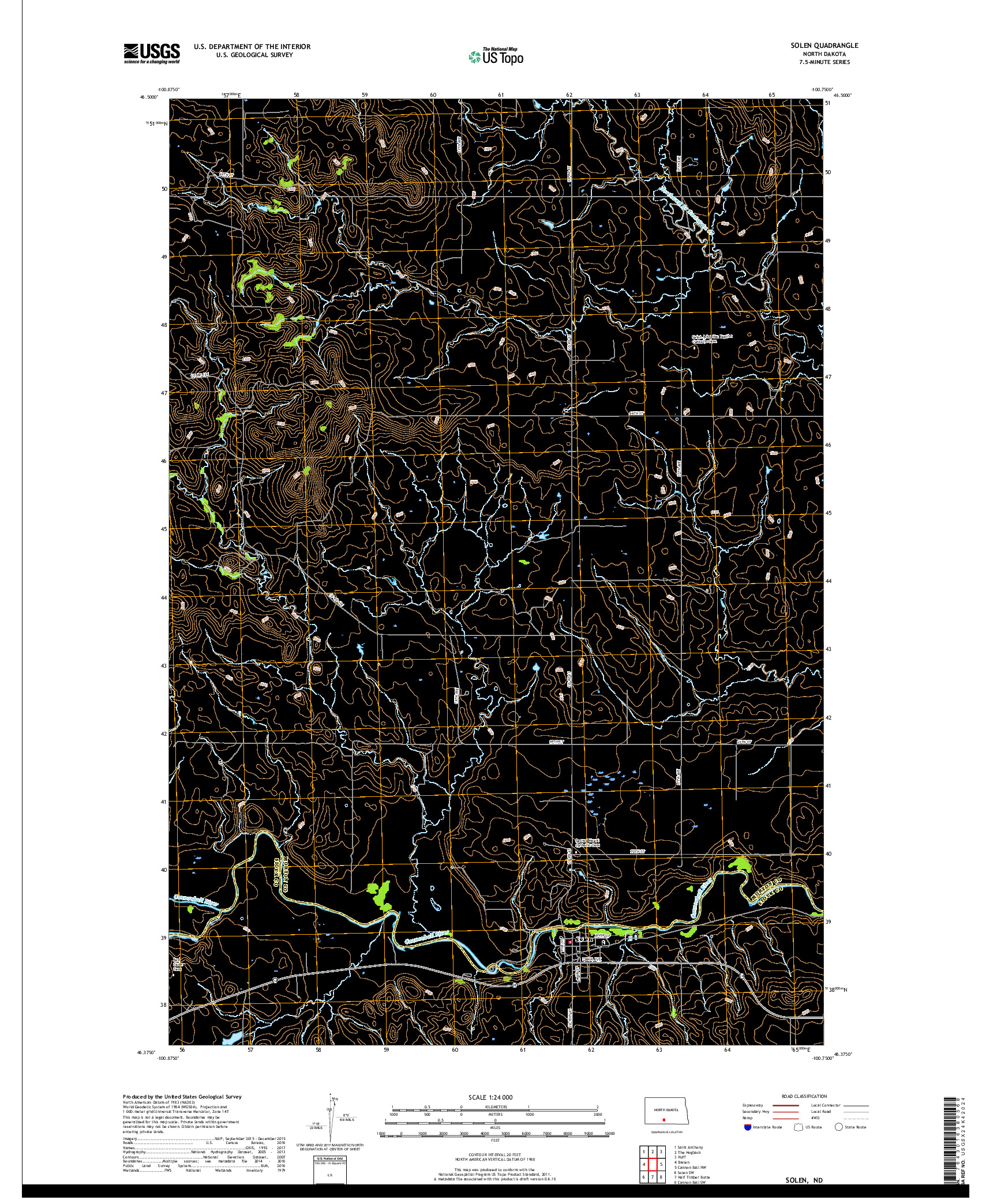 USGS US TOPO 7.5-MINUTE MAP FOR SOLEN, ND 2018