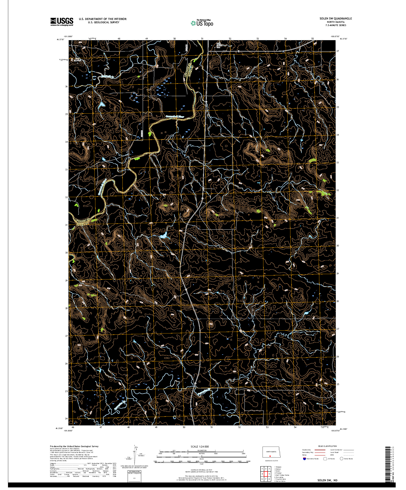 USGS US TOPO 7.5-MINUTE MAP FOR SOLEN SW, ND 2018