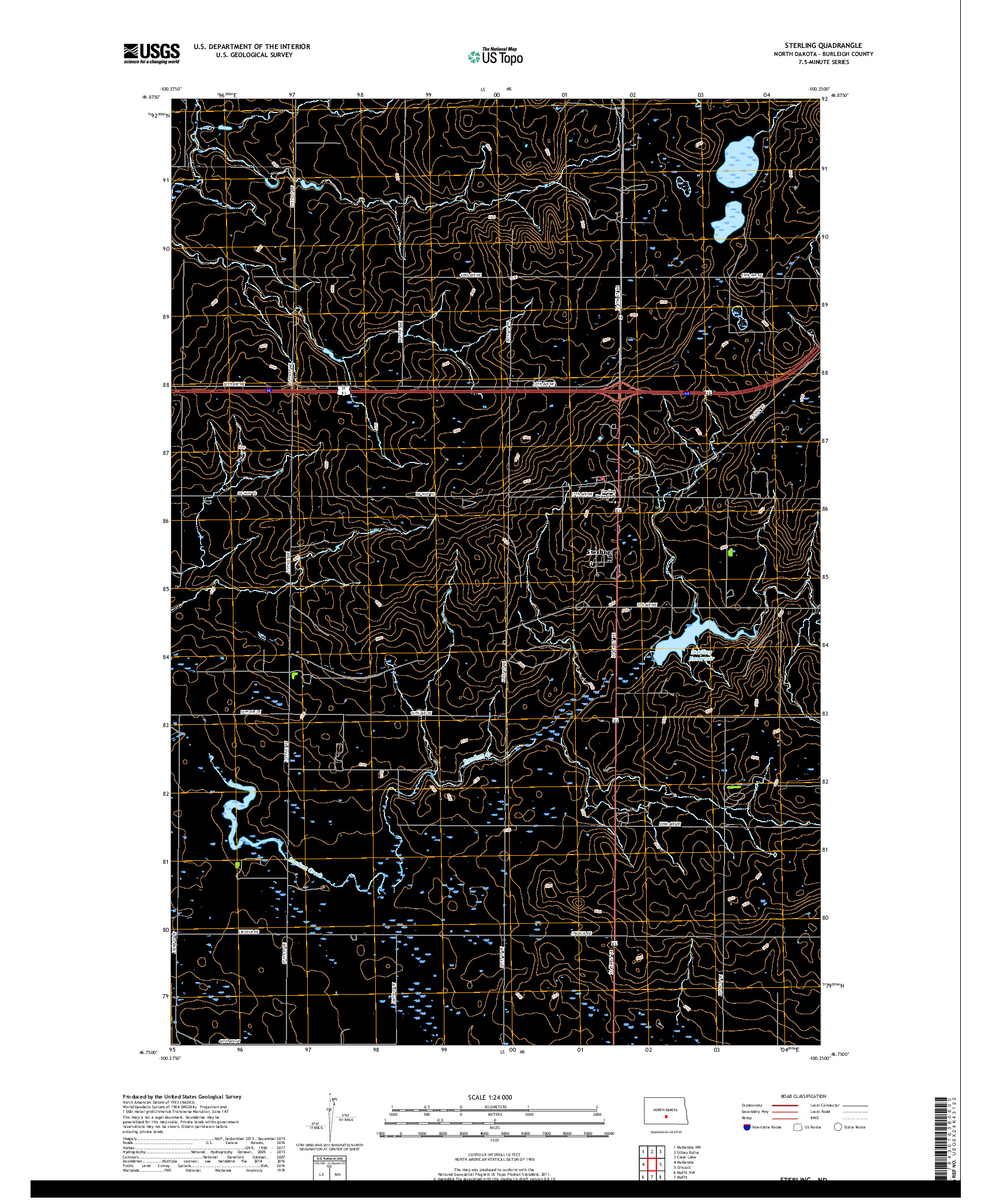 USGS US TOPO 7.5-MINUTE MAP FOR STERLING, ND 2018