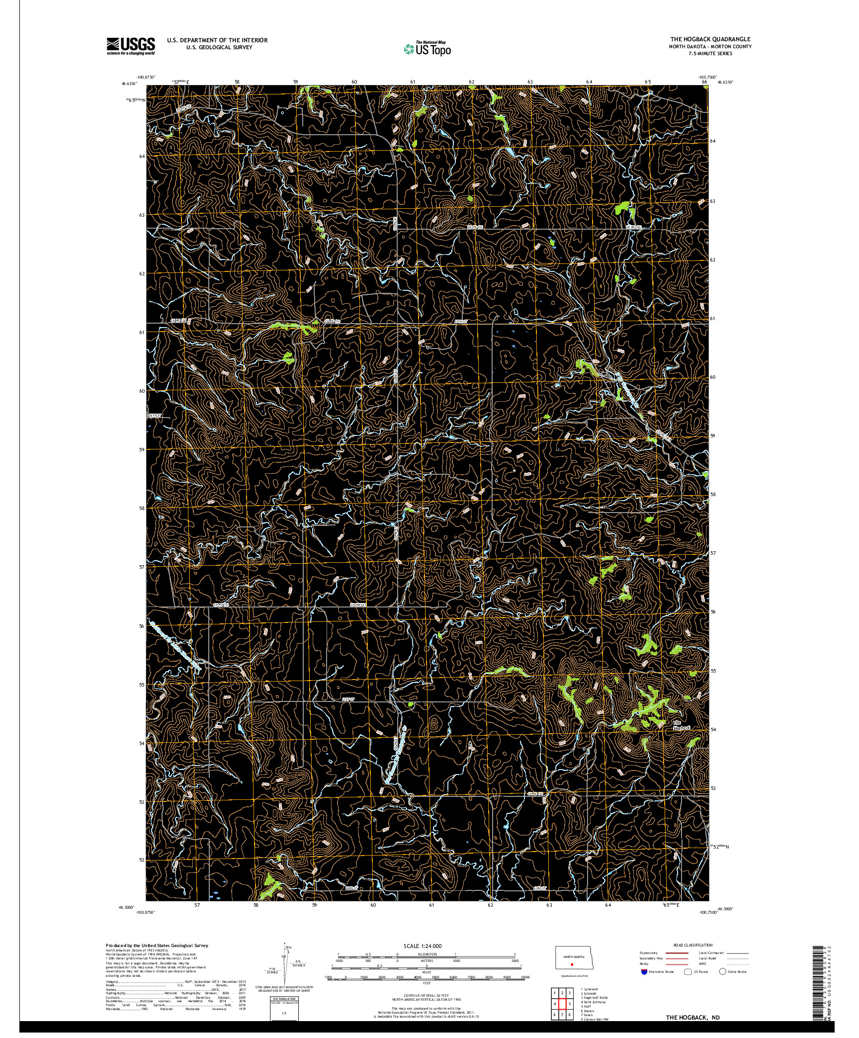 USGS US TOPO 7.5-MINUTE MAP FOR THE HOGBACK, ND 2018