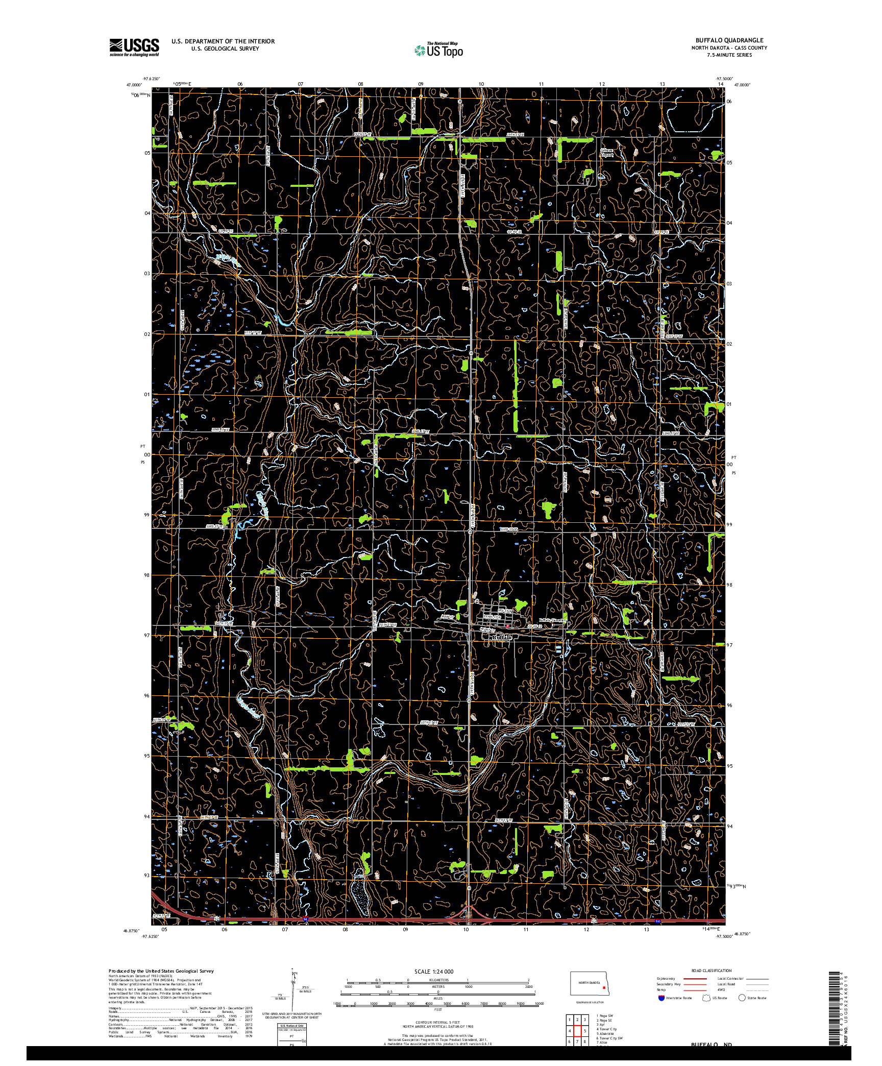 USGS US TOPO 7.5-MINUTE MAP FOR BUFFALO, ND 2018