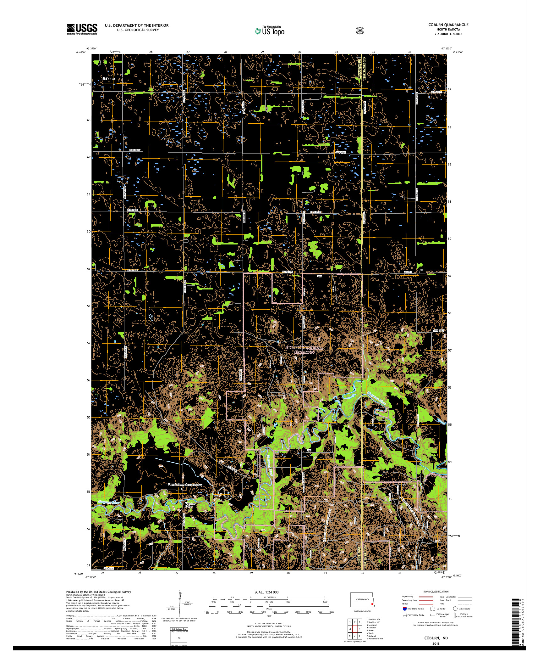 USGS US TOPO 7.5-MINUTE MAP FOR COBURN, ND 2018