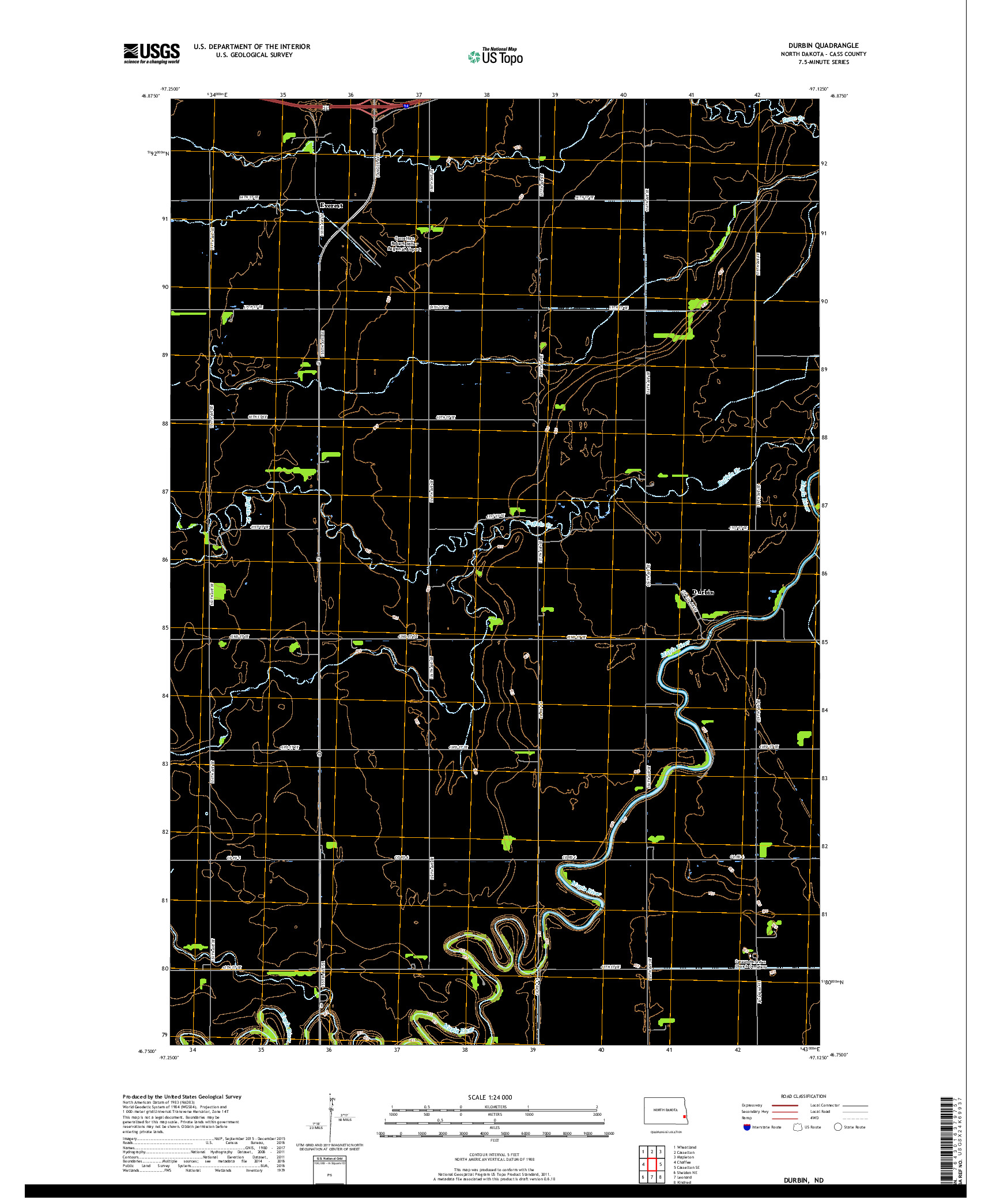 USGS US TOPO 7.5-MINUTE MAP FOR DURBIN, ND 2018