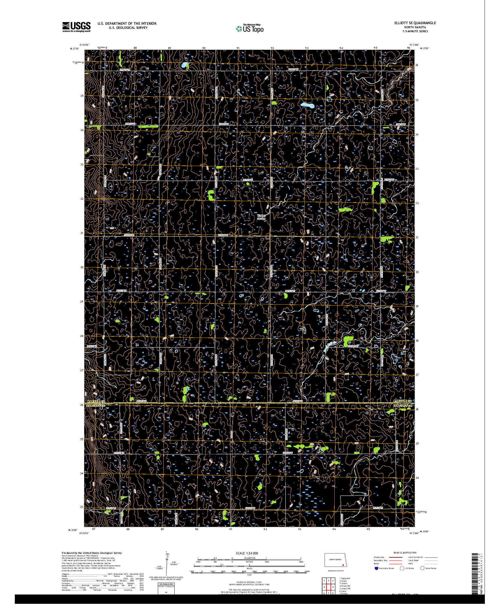 USGS US TOPO 7.5-MINUTE MAP FOR ELLIOTT SE, ND 2018