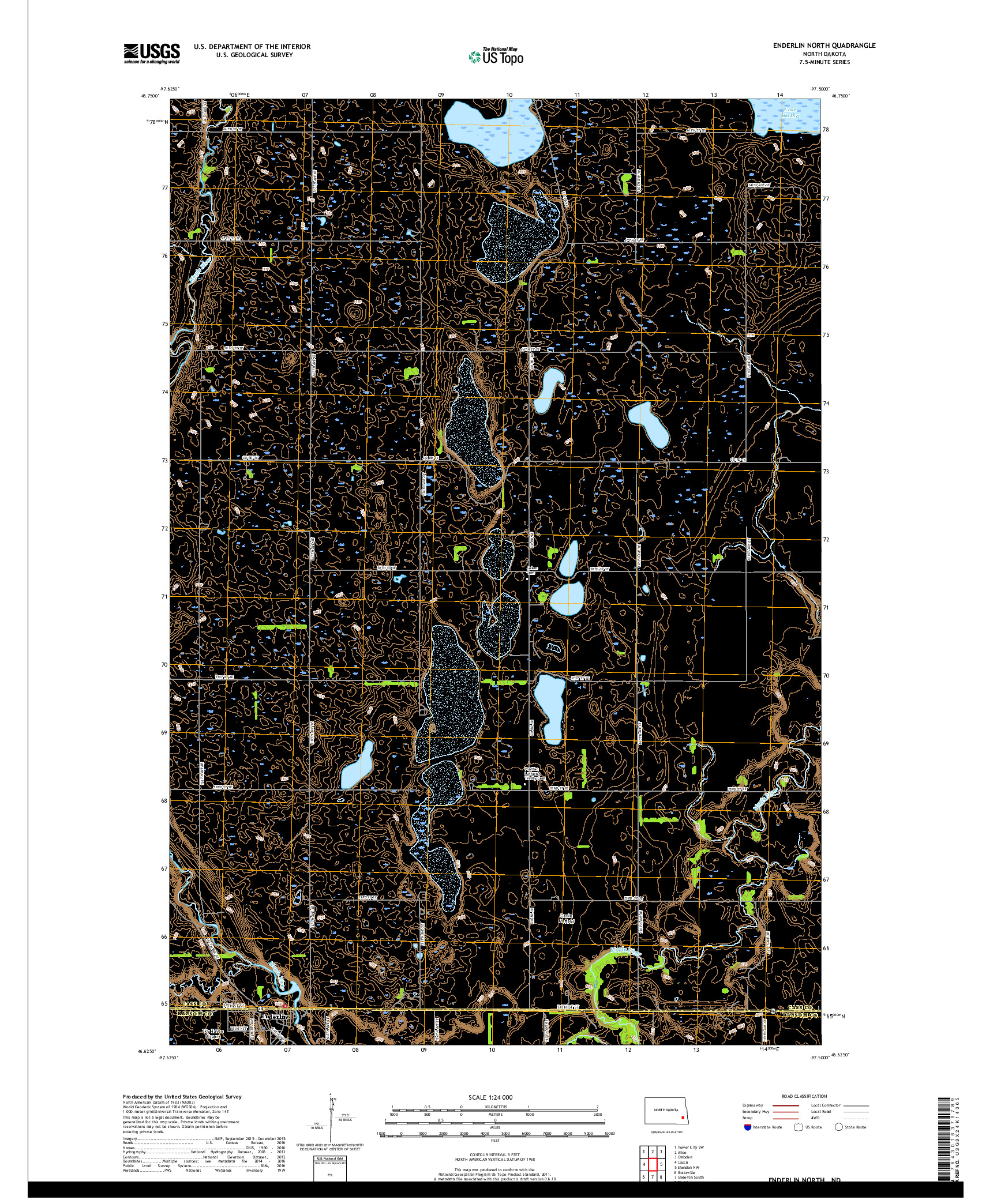 USGS US TOPO 7.5-MINUTE MAP FOR ENDERLIN NORTH, ND 2018