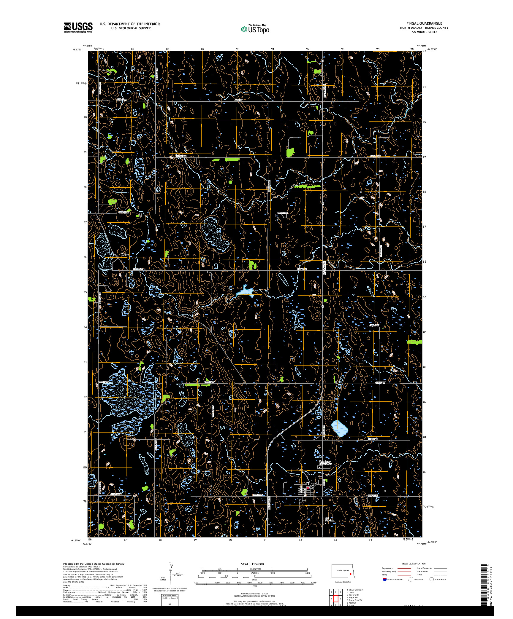 USGS US TOPO 7.5-MINUTE MAP FOR FINGAL, ND 2018