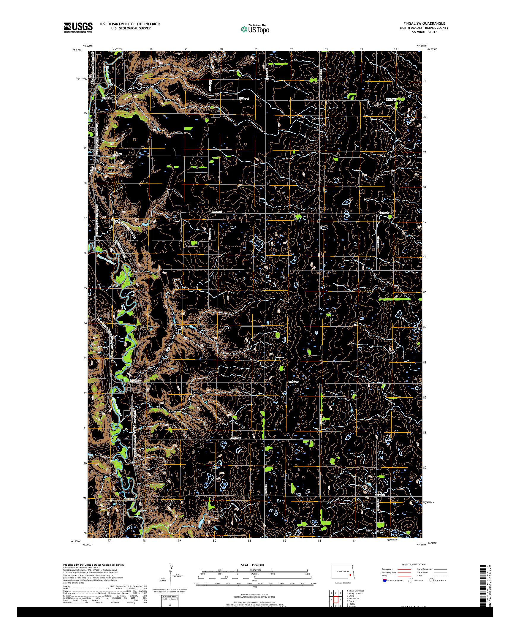 USGS US TOPO 7.5-MINUTE MAP FOR FINGAL SW, ND 2018