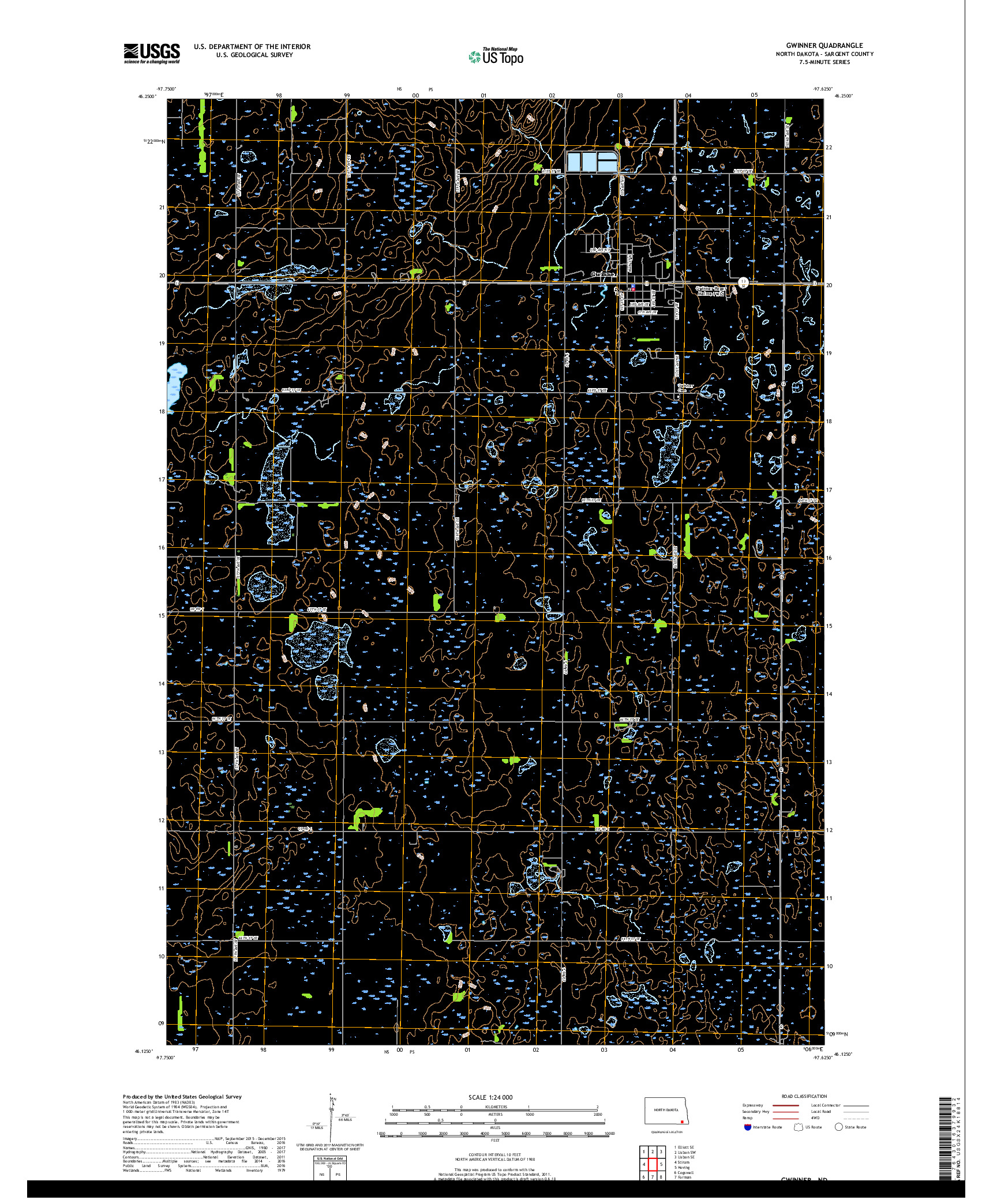 USGS US TOPO 7.5-MINUTE MAP FOR GWINNER, ND 2018