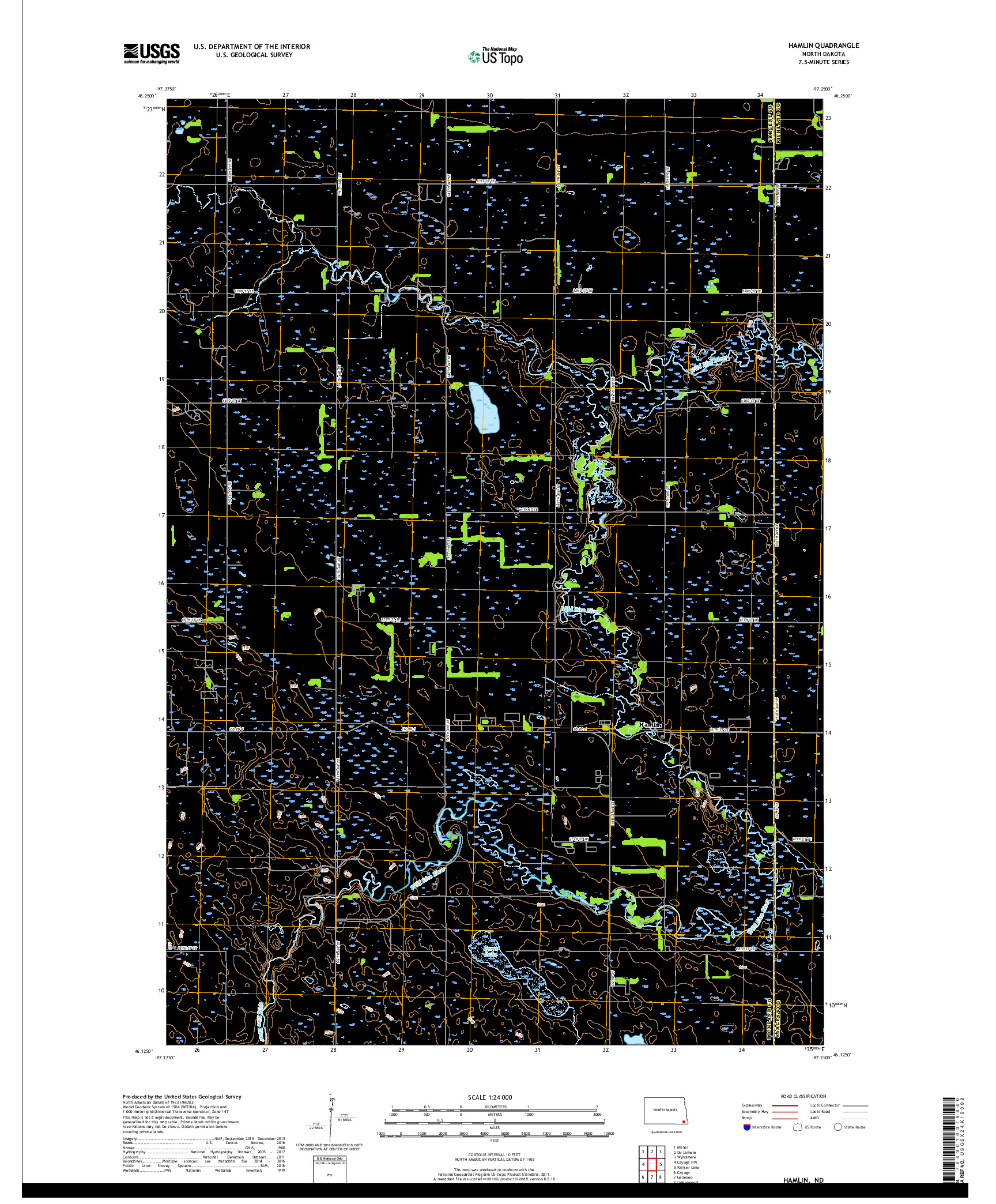 USGS US TOPO 7.5-MINUTE MAP FOR HAMLIN, ND 2018