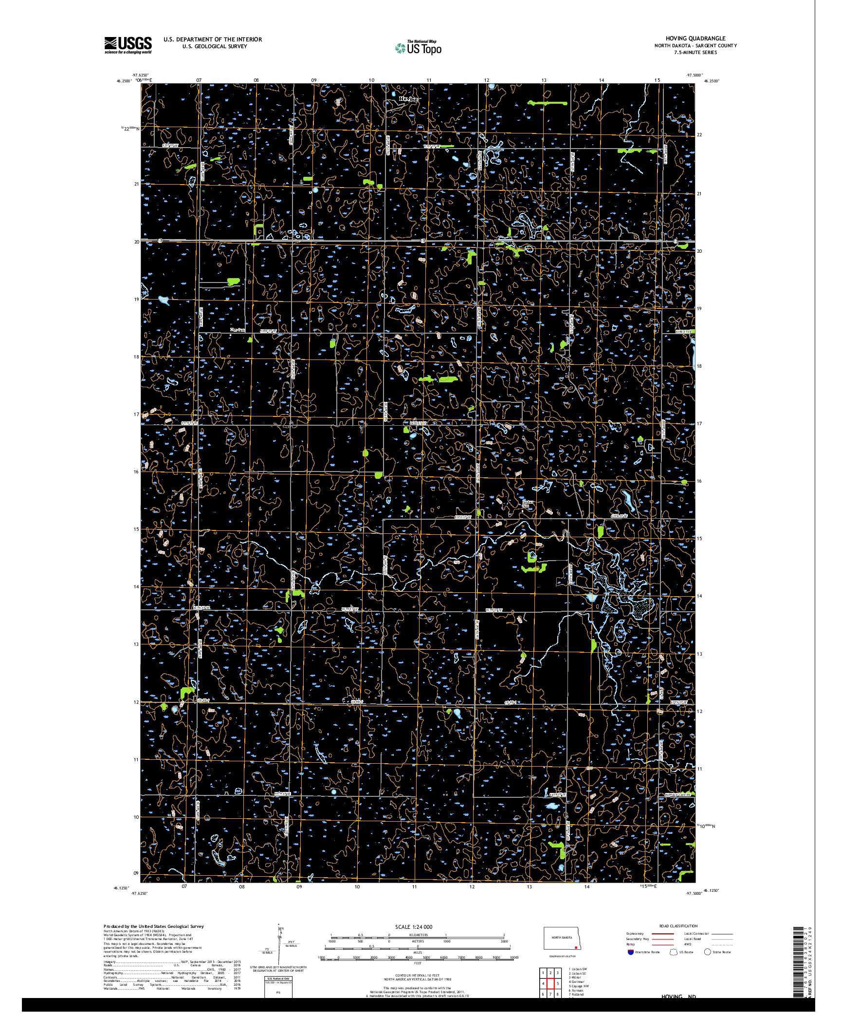 USGS US TOPO 7.5-MINUTE MAP FOR HOVING, ND 2018