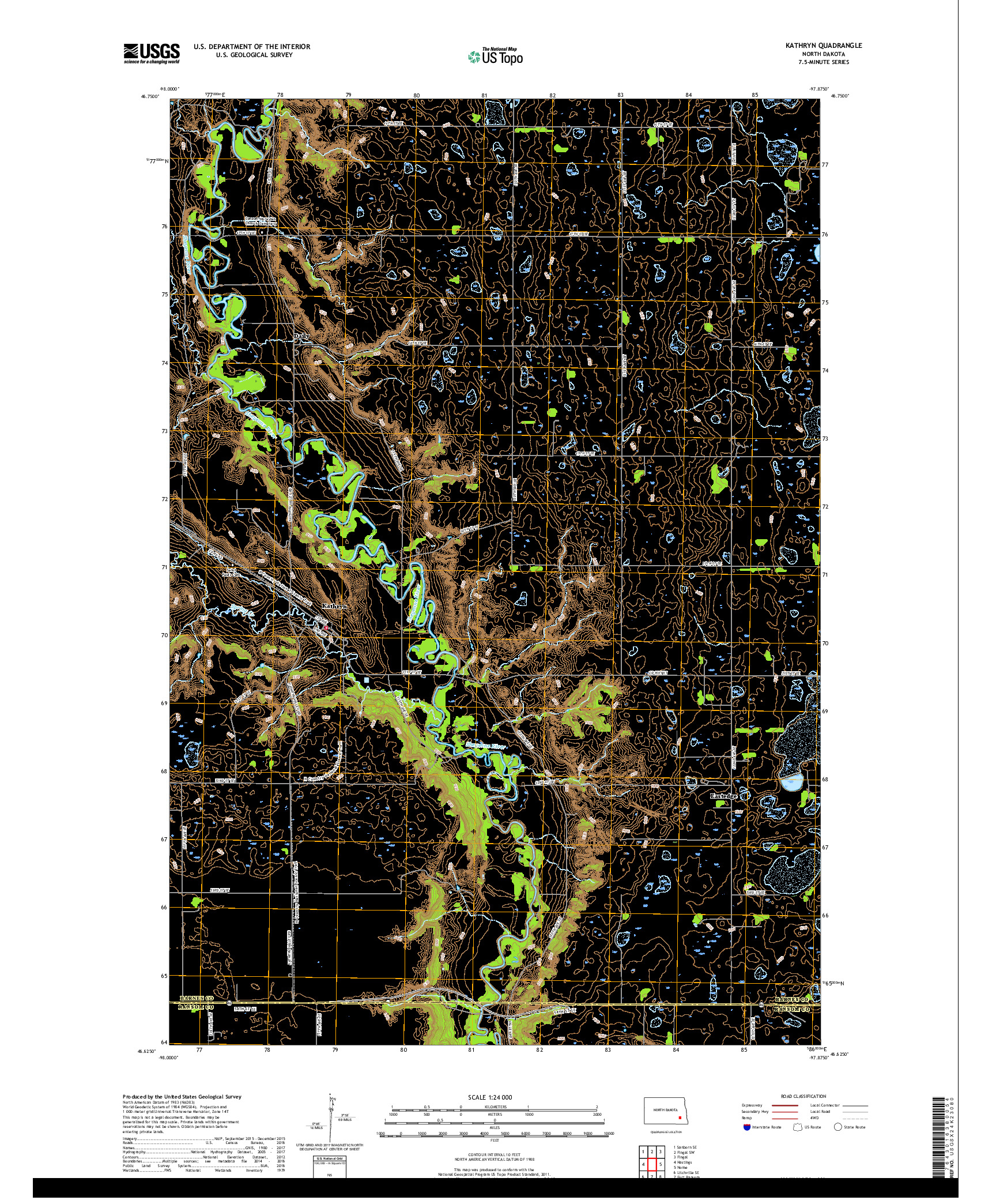 USGS US TOPO 7.5-MINUTE MAP FOR KATHRYN, ND 2018