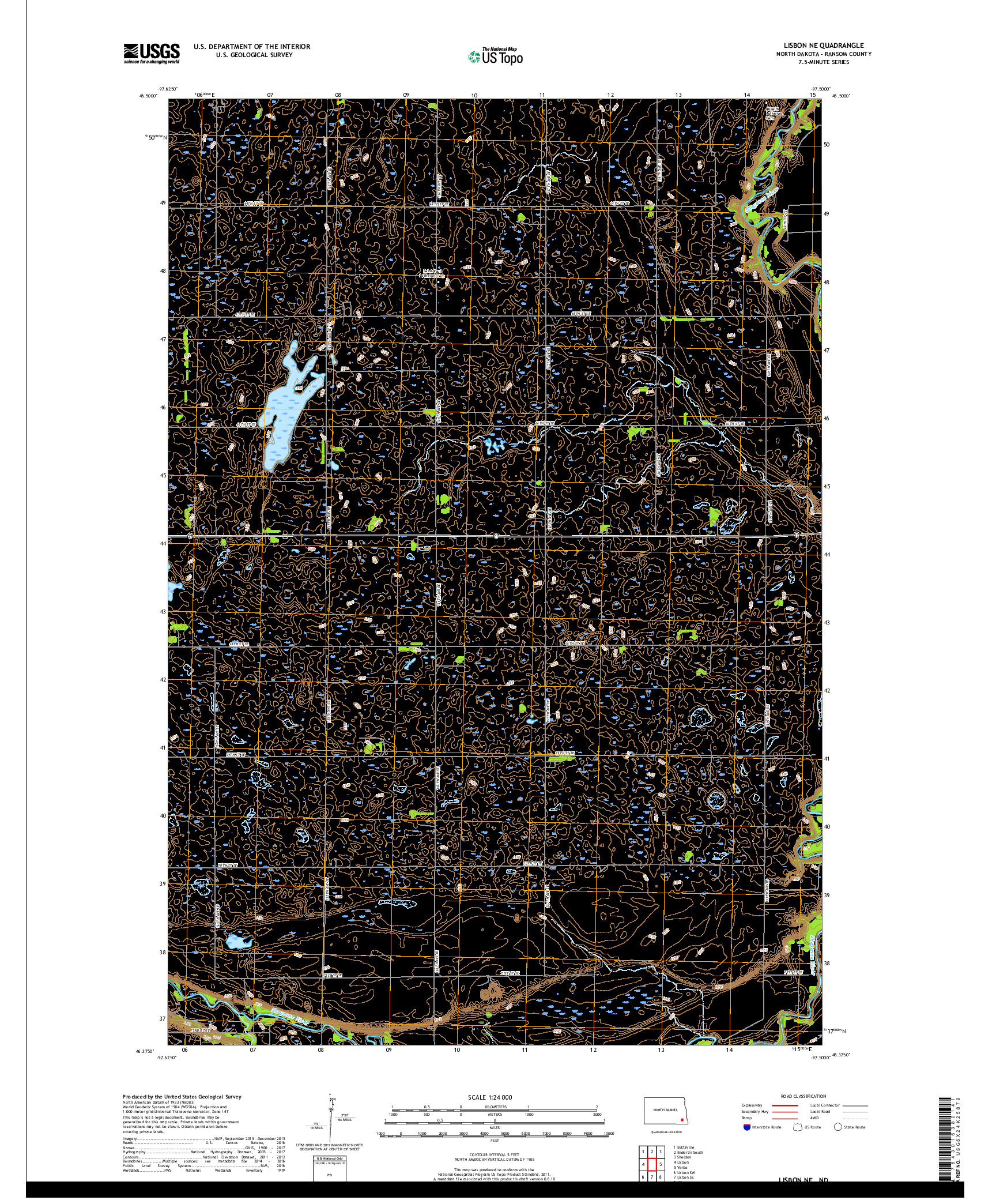 USGS US TOPO 7.5-MINUTE MAP FOR LISBON NE, ND 2018