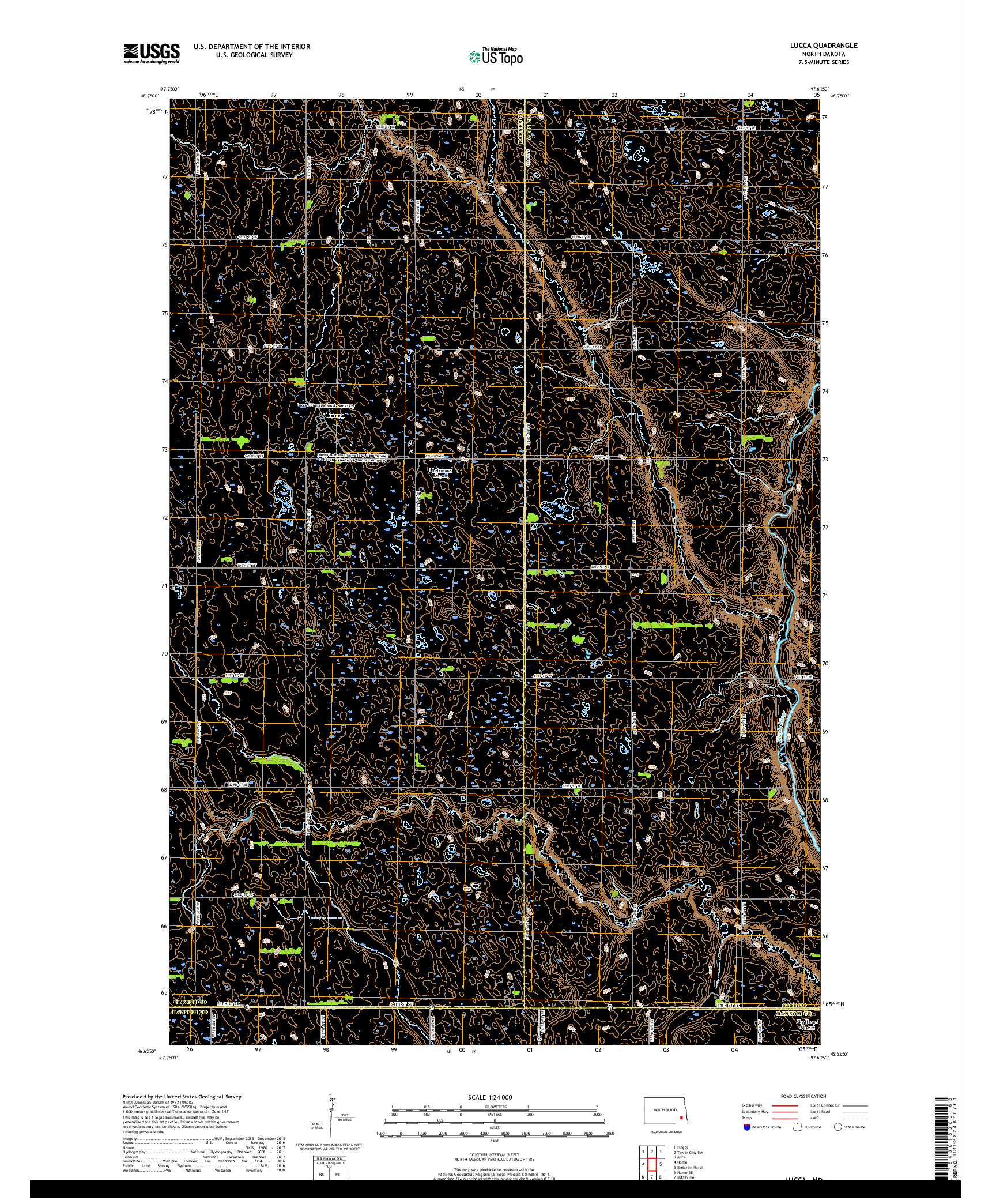 USGS US TOPO 7.5-MINUTE MAP FOR LUCCA, ND 2018