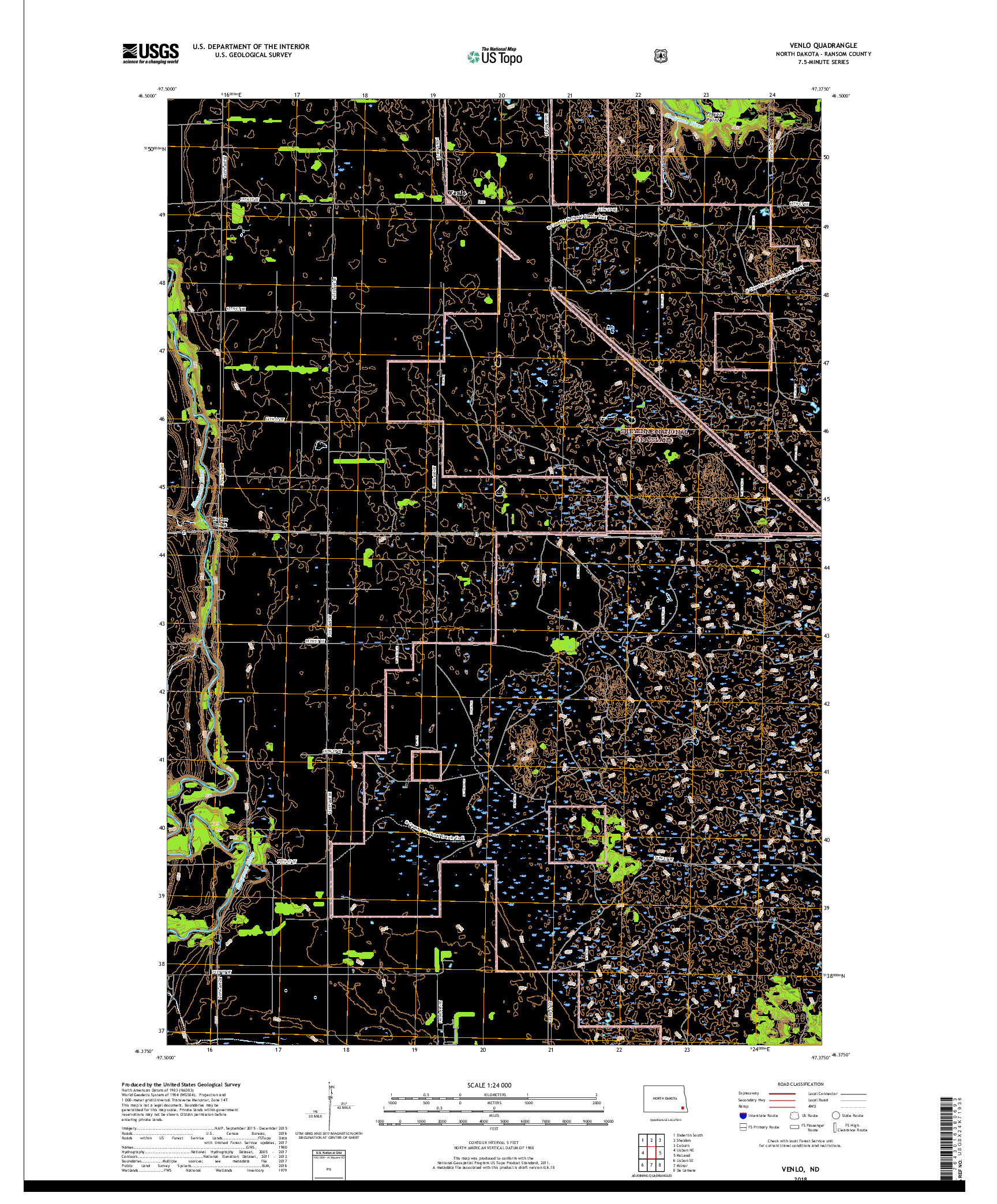 USGS US TOPO 7.5-MINUTE MAP FOR VENLO, ND 2018