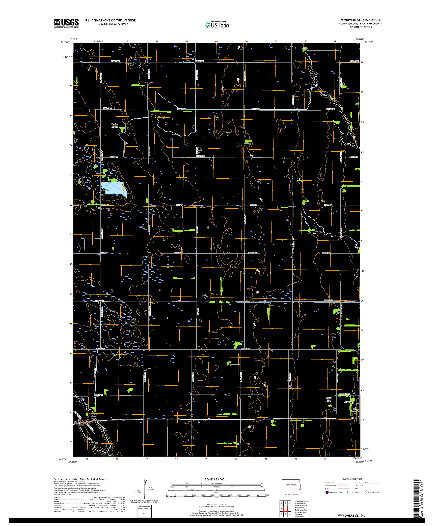 USGS US TOPO 7.5-MINUTE MAP FOR WYNDMERE SE, ND 2018