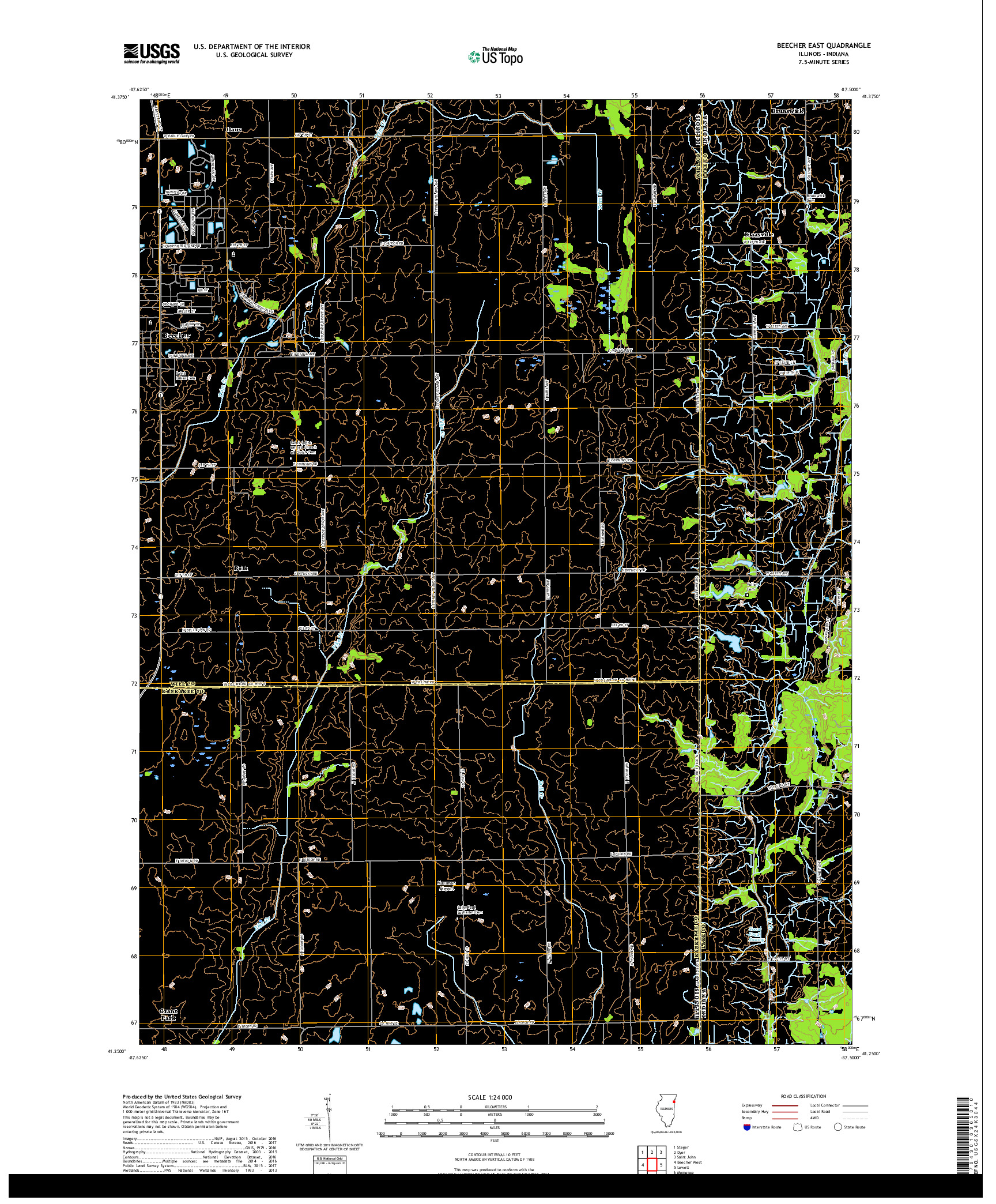 USGS US TOPO 7.5-MINUTE MAP FOR BEECHER EAST, IL,IN 2018