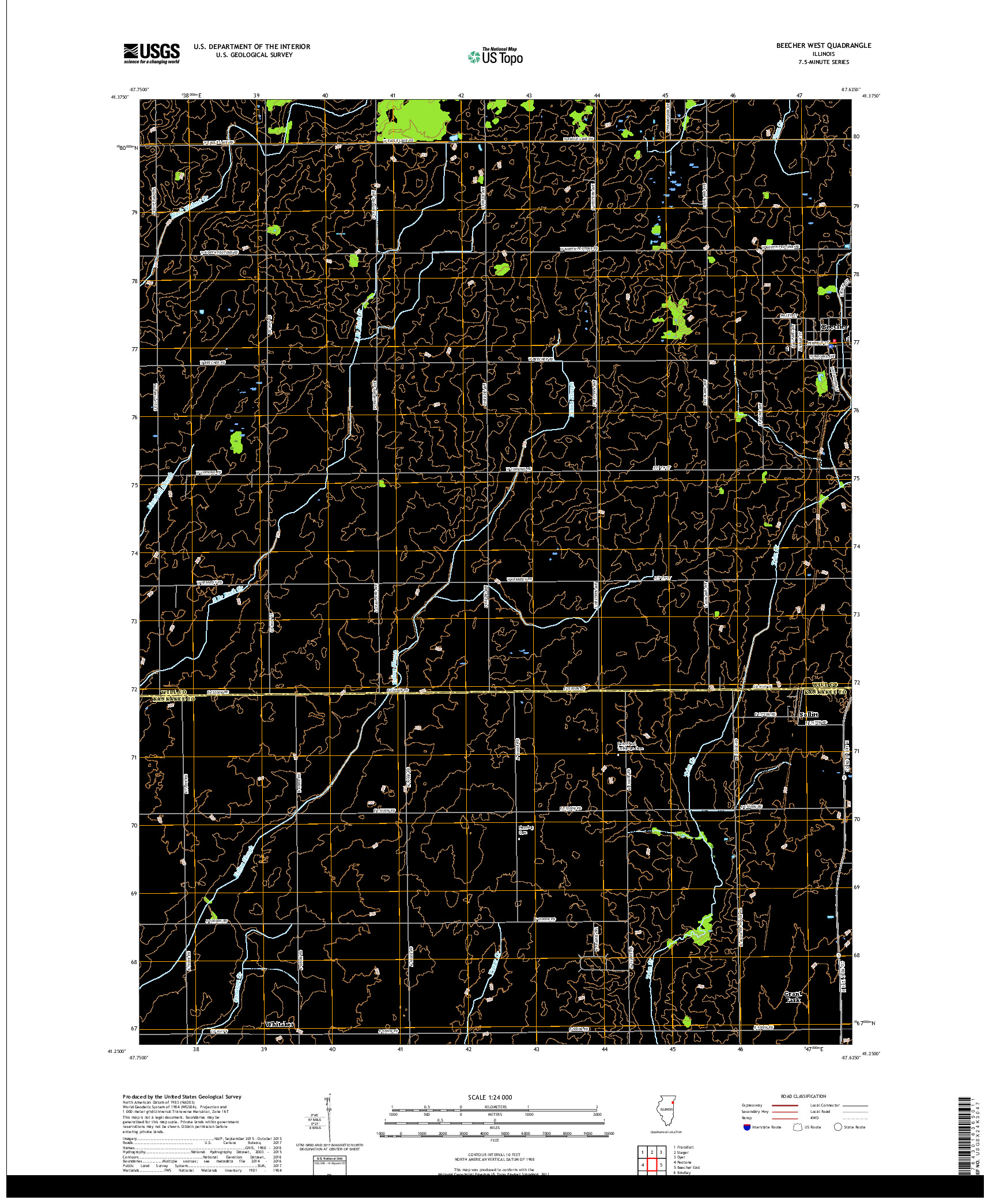 USGS US TOPO 7.5-MINUTE MAP FOR BEECHER WEST, IL 2018