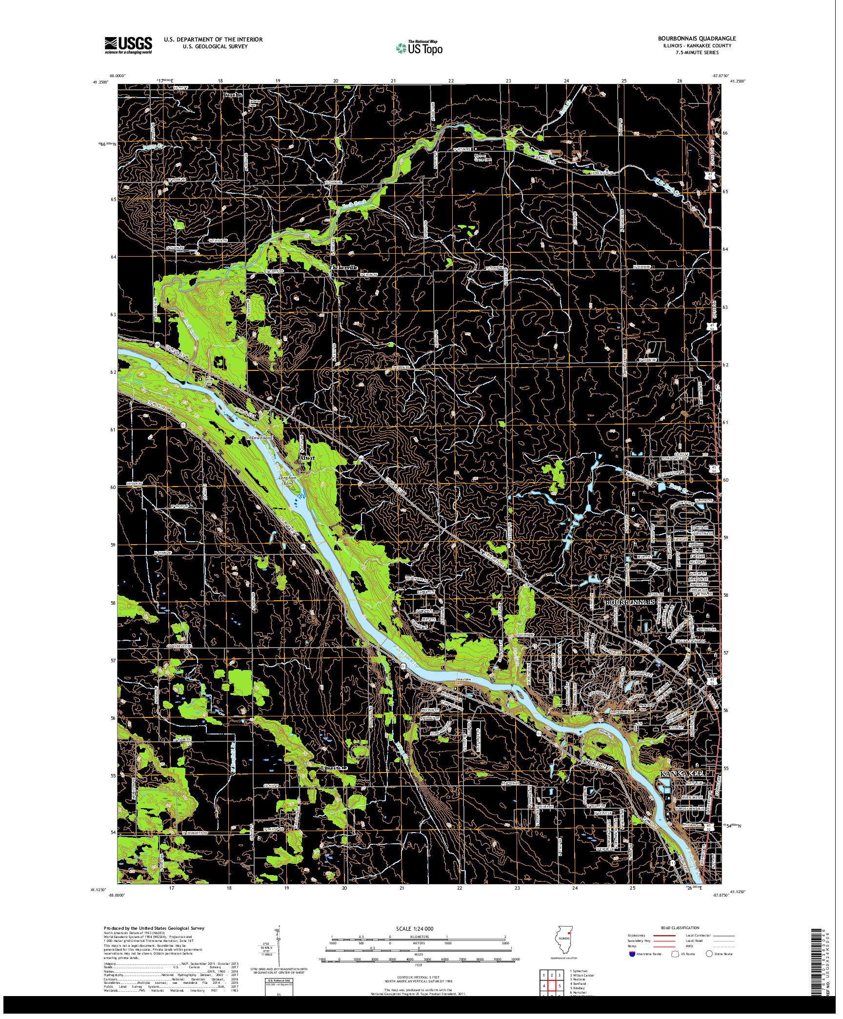 USGS US TOPO 7.5-MINUTE MAP FOR BOURBONNAIS, IL 2018