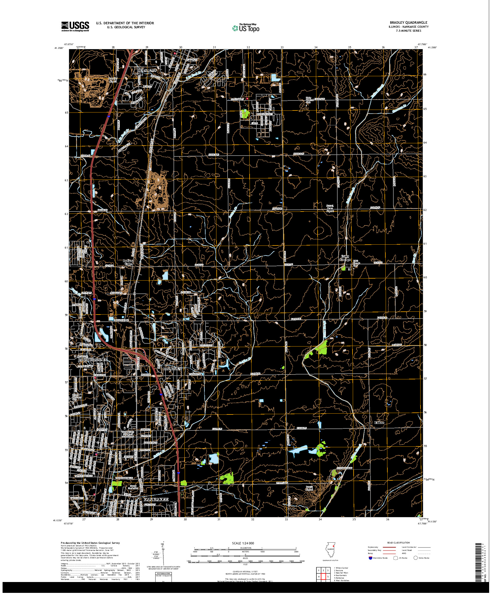 USGS US TOPO 7.5-MINUTE MAP FOR BRADLEY, IL 2018