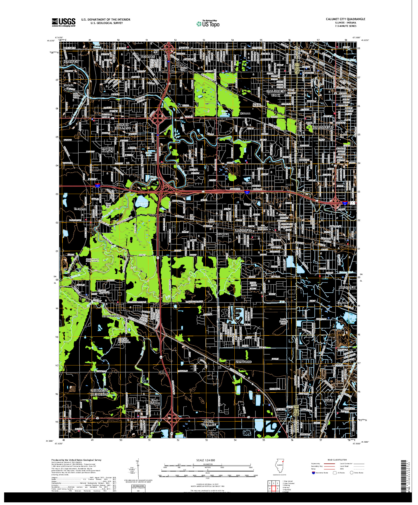 USGS US TOPO 7.5-MINUTE MAP FOR CALUMET CITY, IL,IN 2018
