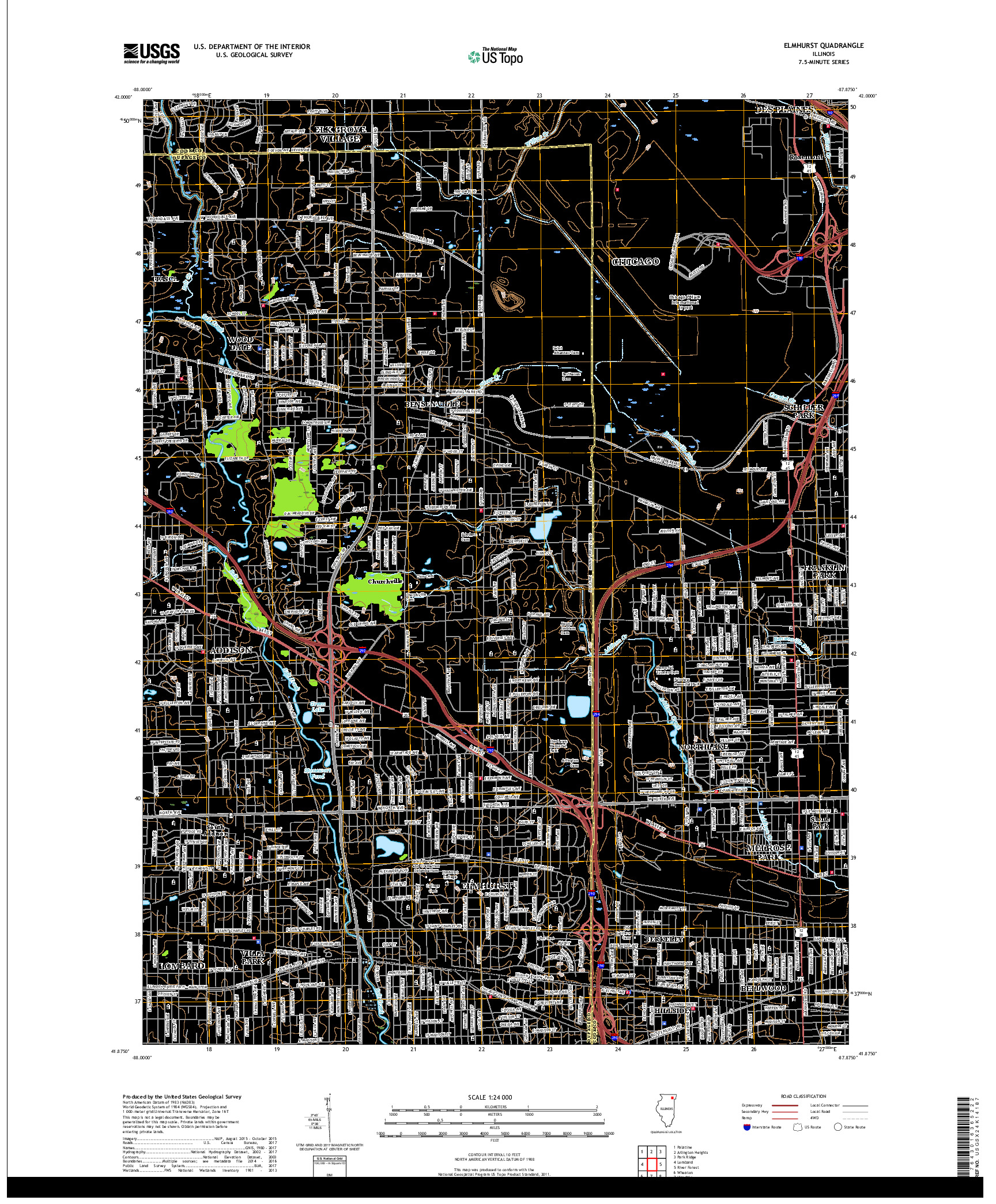 USGS US TOPO 7.5-MINUTE MAP FOR ELMHURST, IL 2018