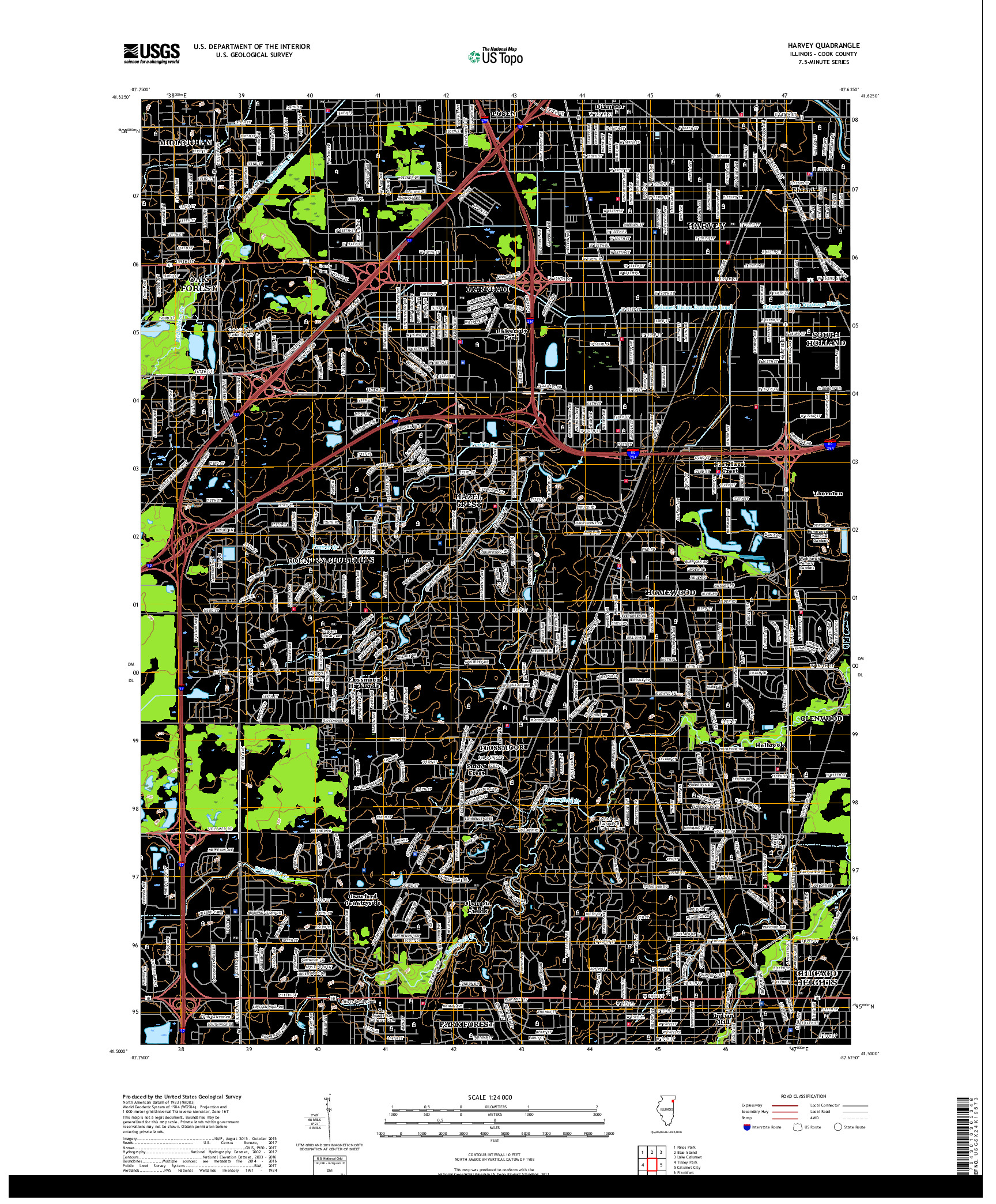 USGS US TOPO 7.5-MINUTE MAP FOR HARVEY, IL 2018