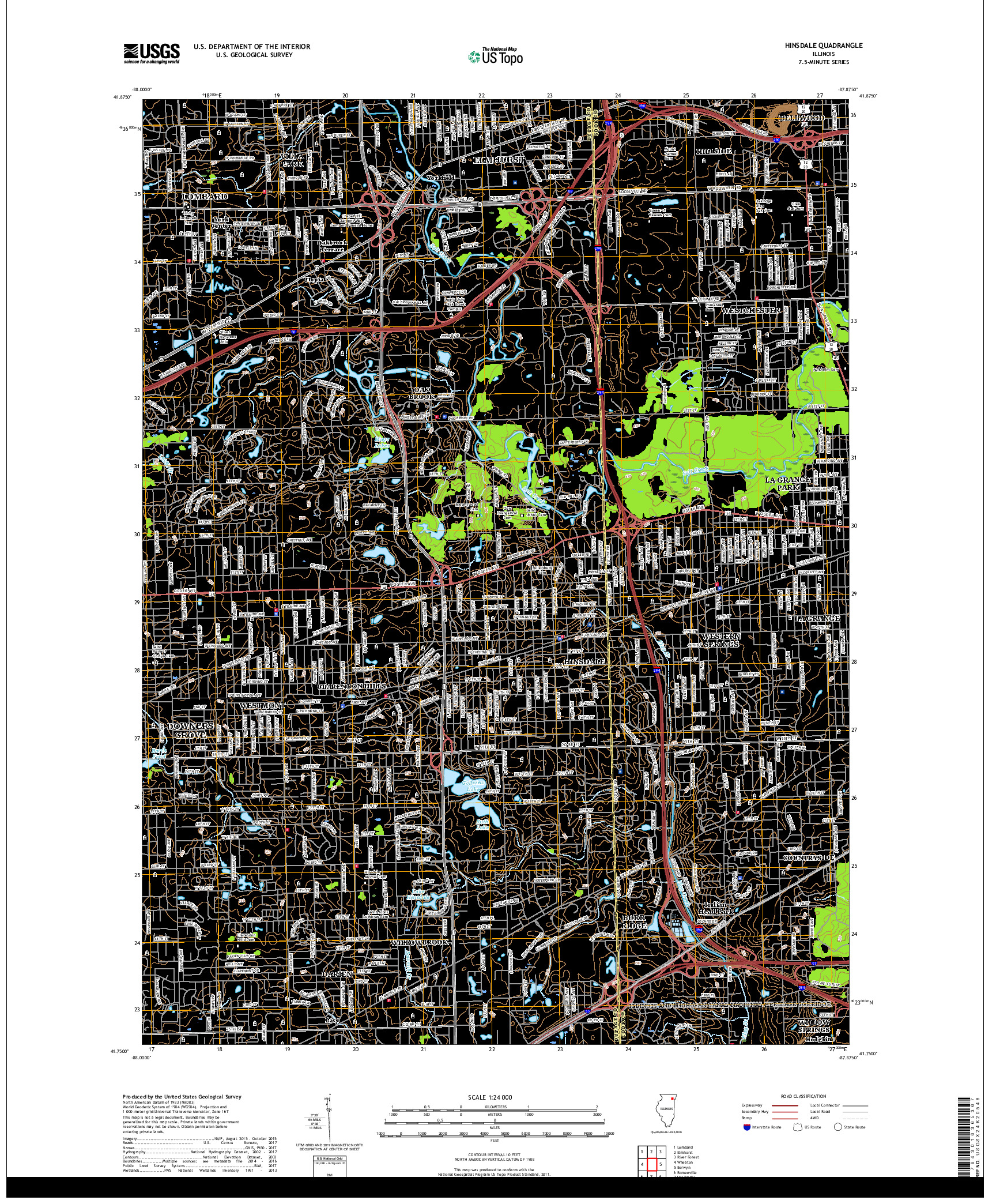 USGS US TOPO 7.5-MINUTE MAP FOR HINSDALE, IL 2018