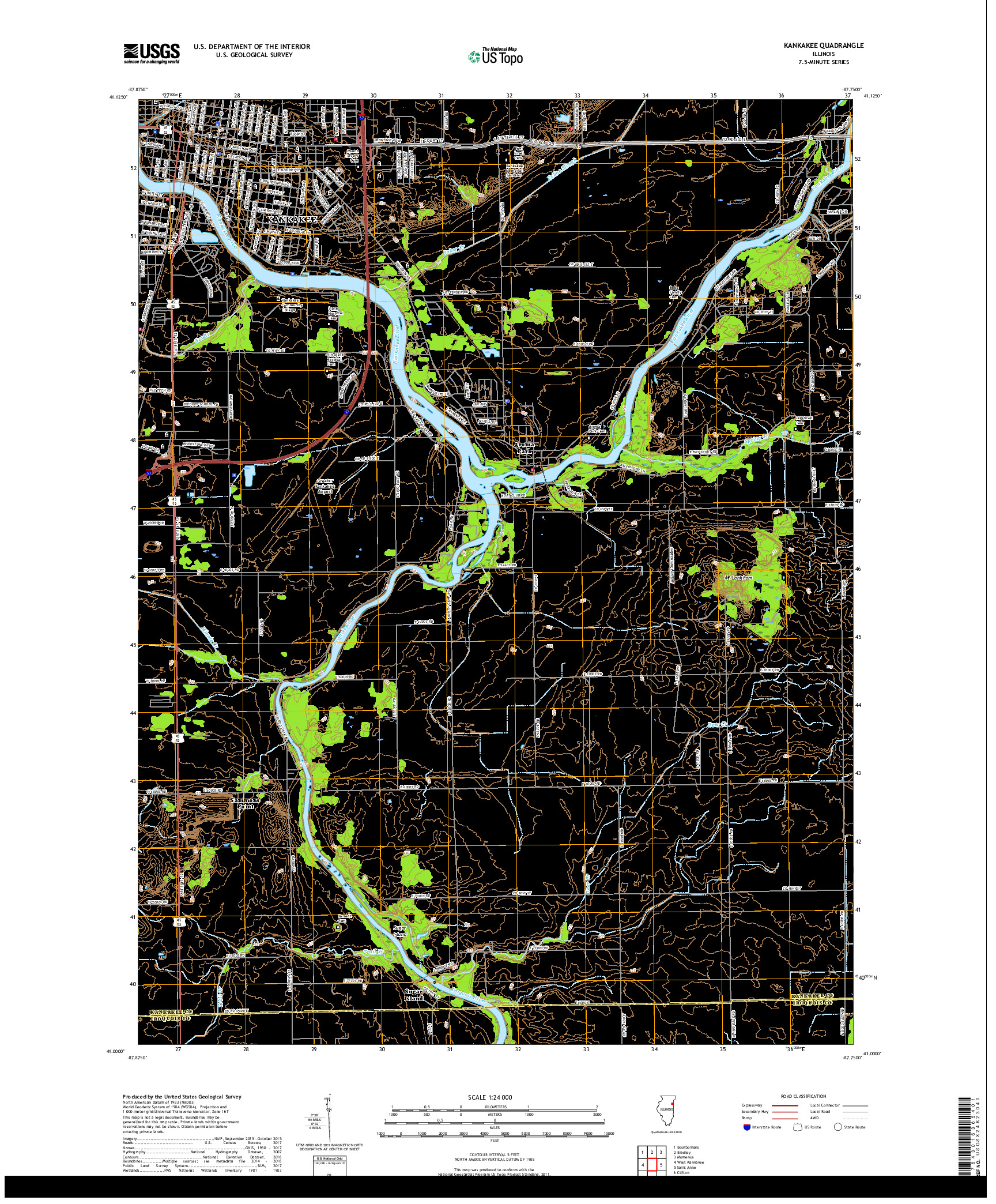 USGS US TOPO 7.5-MINUTE MAP FOR KANKAKEE, IL 2018