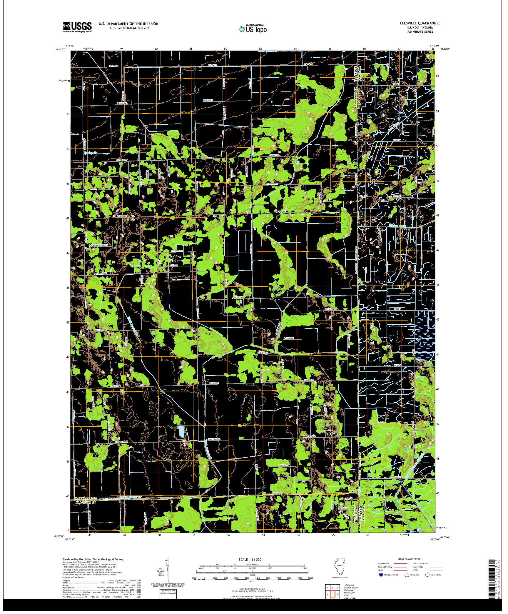 USGS US TOPO 7.5-MINUTE MAP FOR LEESVILLE, IL,IN 2018