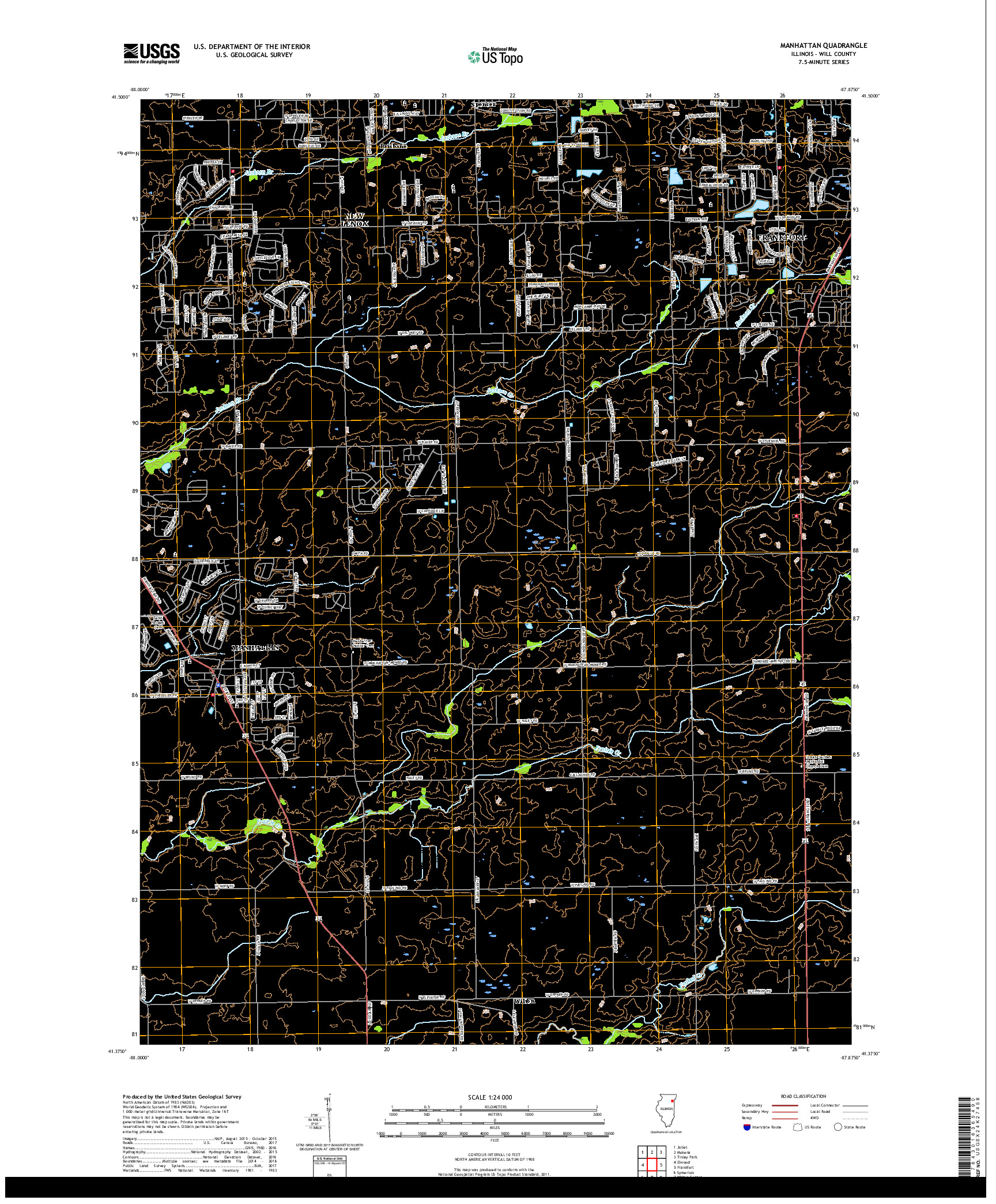 USGS US TOPO 7.5-MINUTE MAP FOR MANHATTAN, IL 2018