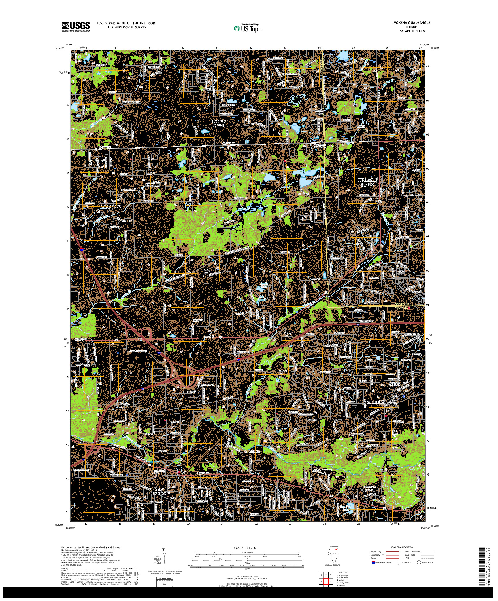 USGS US TOPO 7.5-MINUTE MAP FOR MOKENA, IL 2018