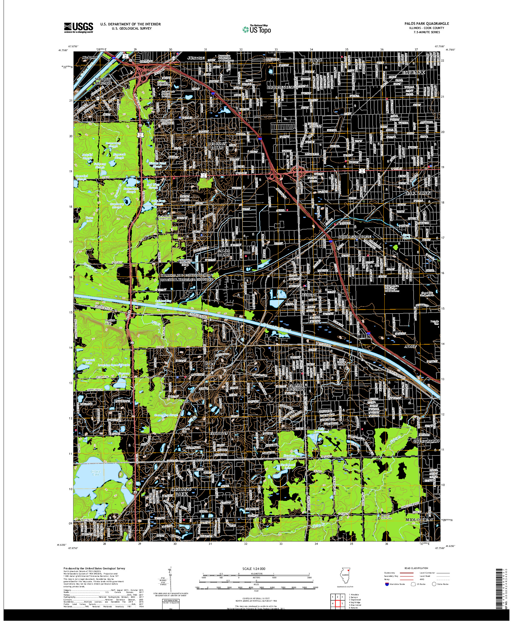 USGS US TOPO 7.5-MINUTE MAP FOR PALOS PARK, IL 2018