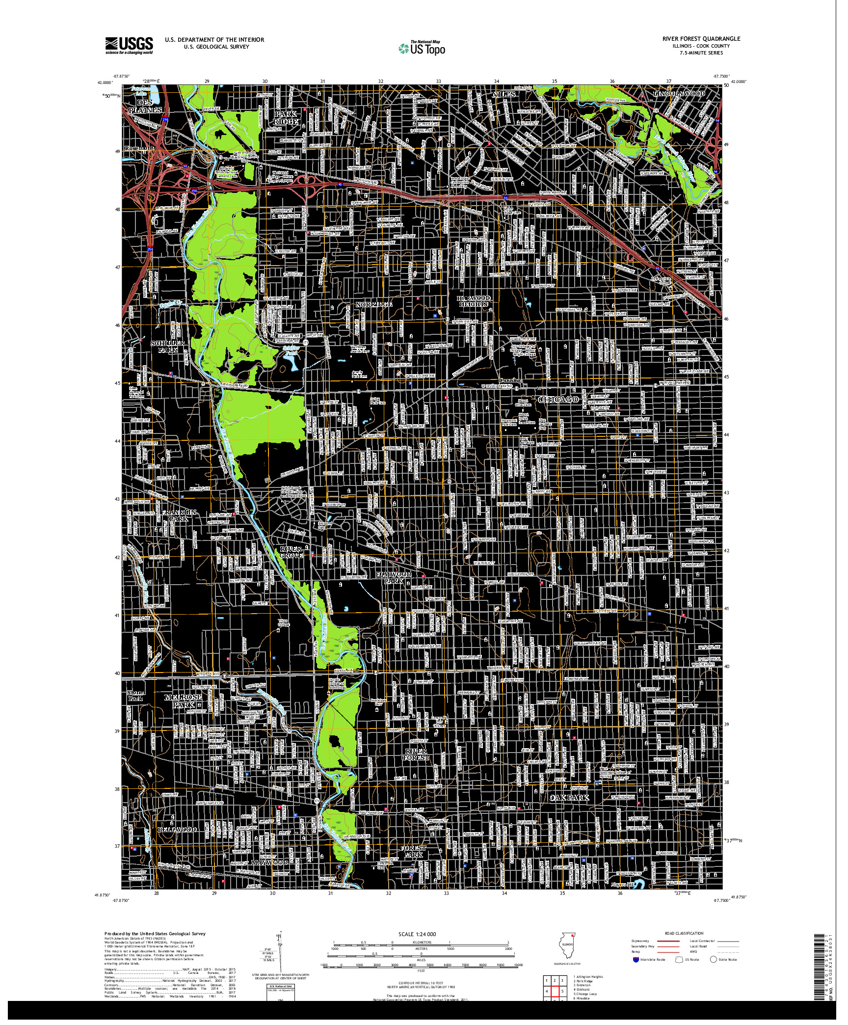 USGS US TOPO 7.5-MINUTE MAP FOR RIVER FOREST, IL 2018