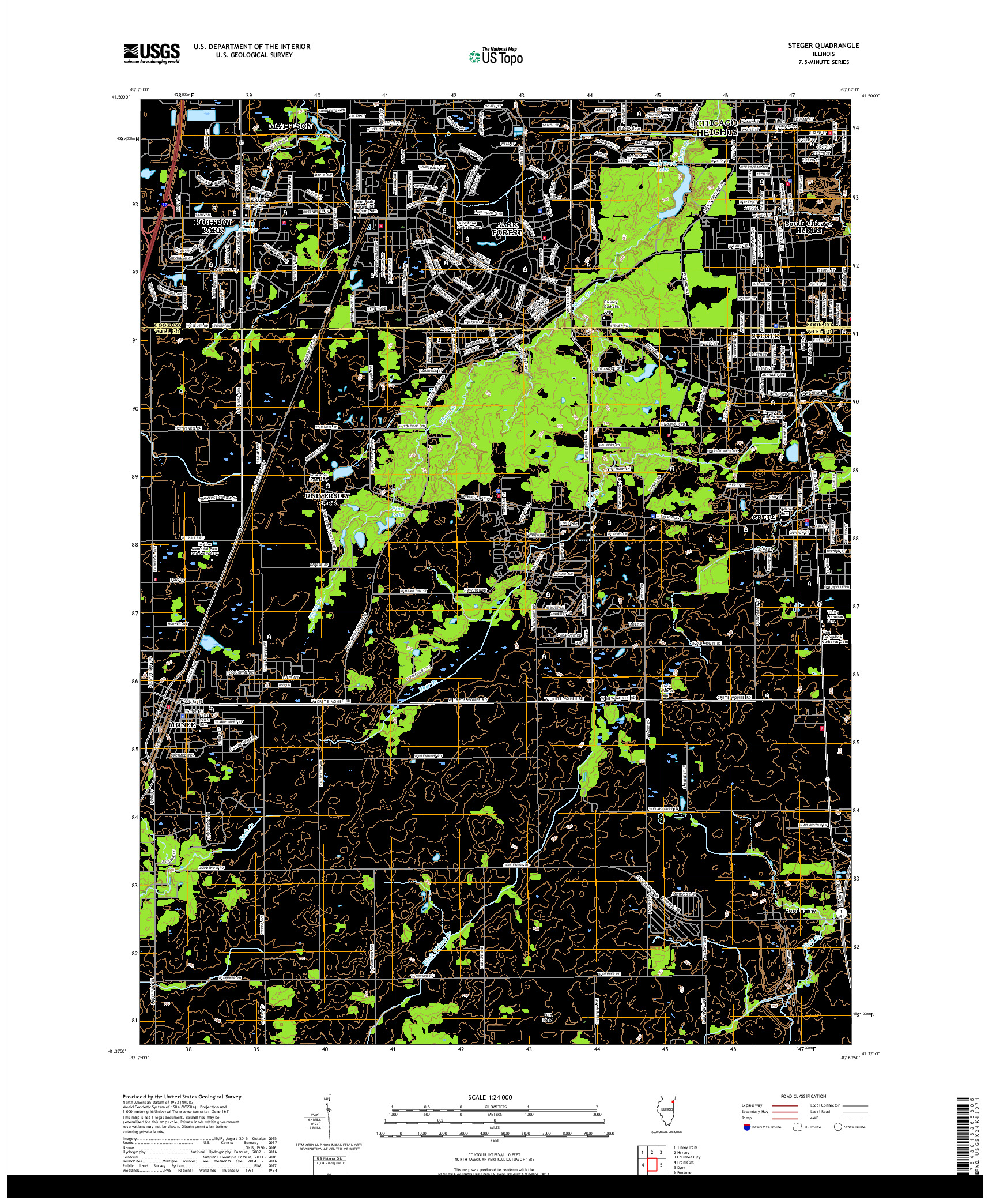 USGS US TOPO 7.5-MINUTE MAP FOR STEGER, IL 2018