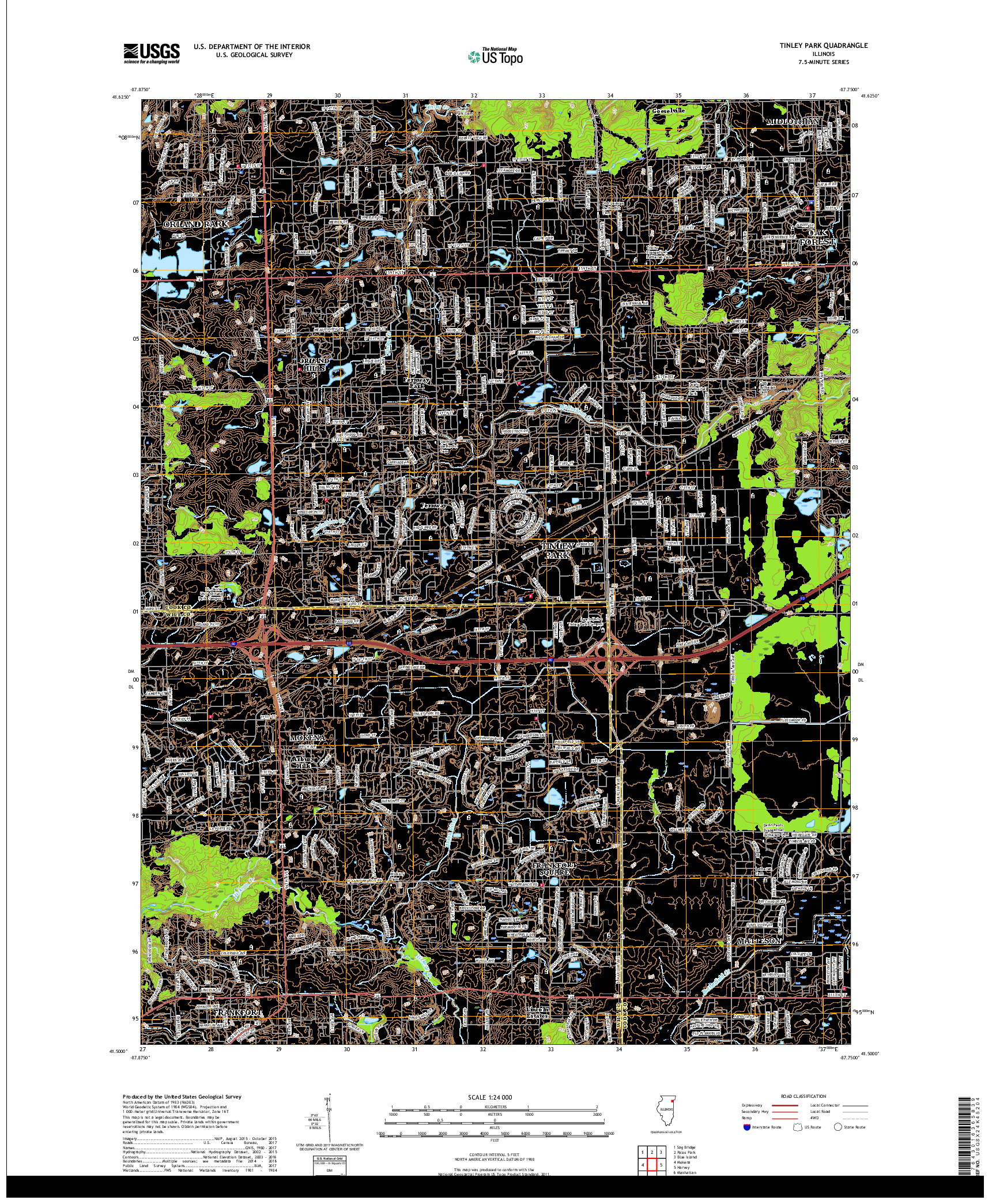 USGS US TOPO 7.5-MINUTE MAP FOR TINLEY PARK, IL 2018